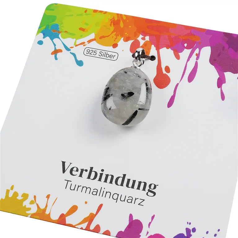 Verbindung – Turmalinquarz Trommelstein 2,0–2,5 cm mit 925er Silberöse - klein