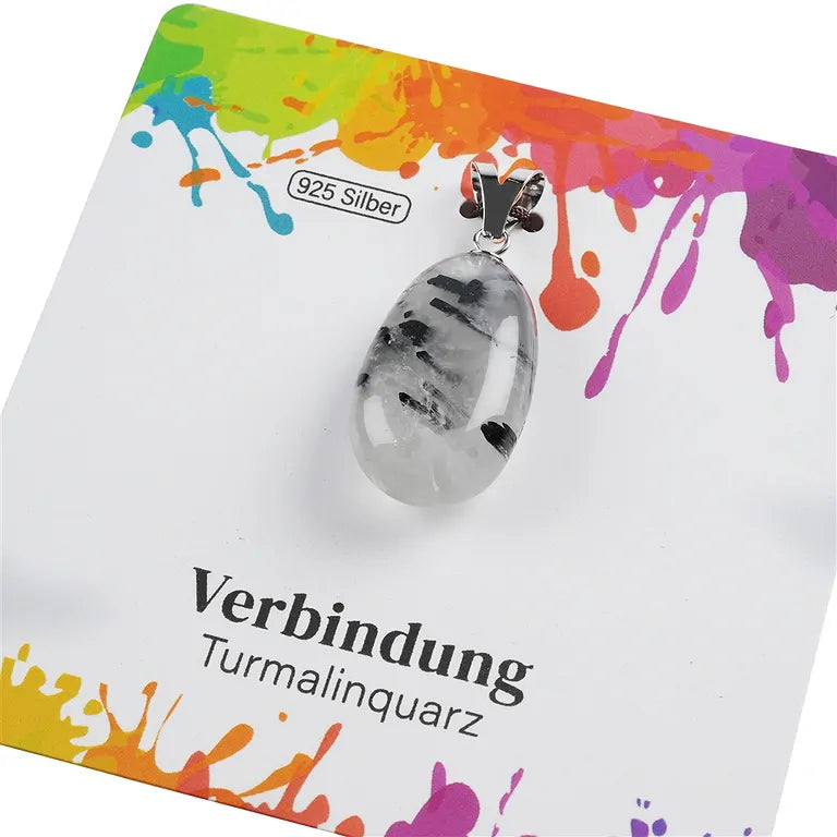 Verbindung – Turmalinquarz Trommelstein 2,5 - 3 cm mit 925er Silber-V-Öse - groß