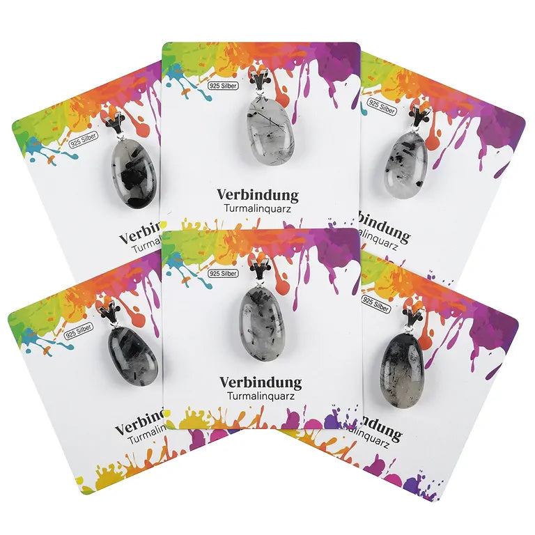 Verbindung – Turmalinquarz Trommelstein 2,5 - 3 cm mit 925er Silber-V-Öse - groß
