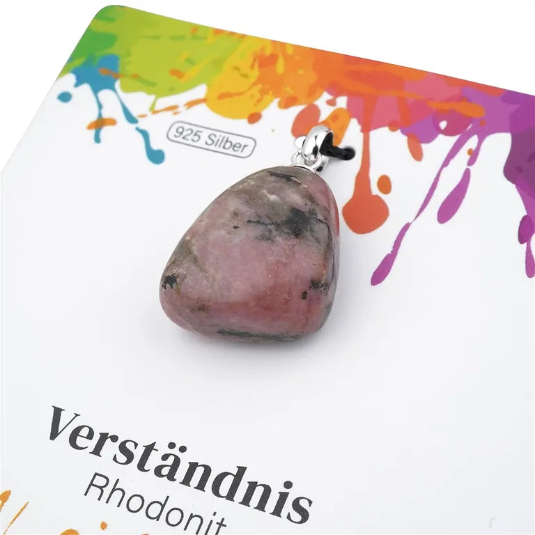 Verständnis – Rhodonit Trommelstein 2,0–2,5 cm mit 925er Silberöse - klein
