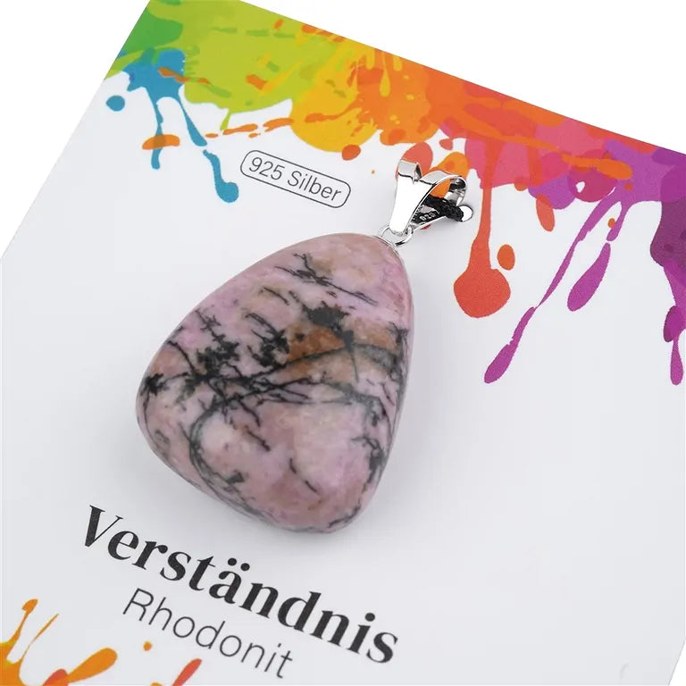 Verständnis – Rhodonit Trommelstein 2,5 - 3 cm mit 925er Silber-V-Öse - groß
