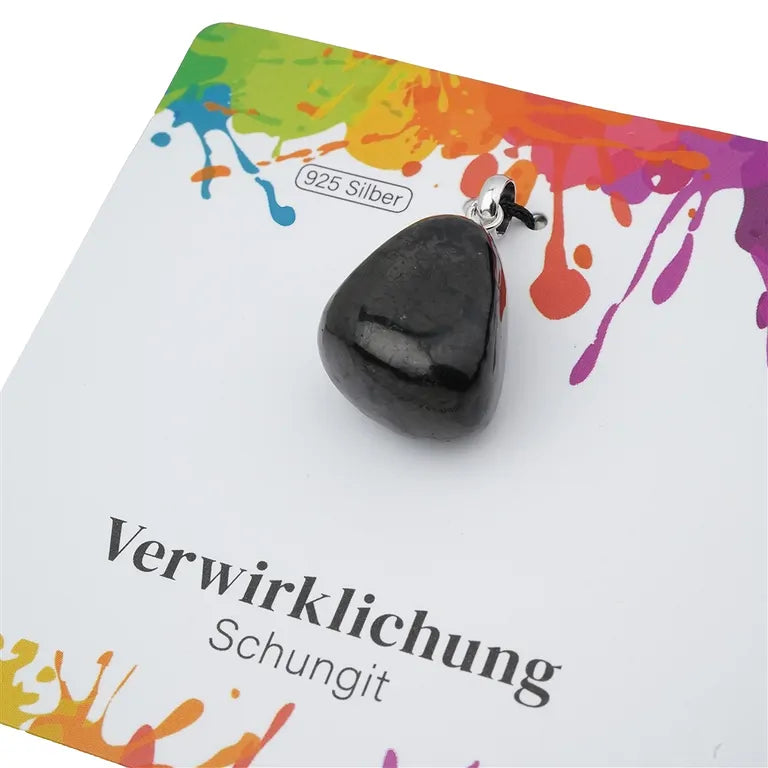 Verwirklichung – Schungit (stab.) Trommelstein 2,0–2,5 cm mit 925er Silberöse - klein