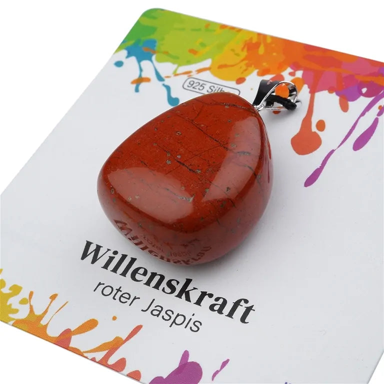 Willenskraft – Roter Jaspis Trommelstein 2,5–3 cm mit 925er Silber-V-Öse - groß