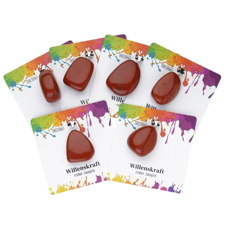 Willenskraft – Roter Jaspis Trommelstein 2,5–3 cm mit 925er Silber-V-Öse - groß