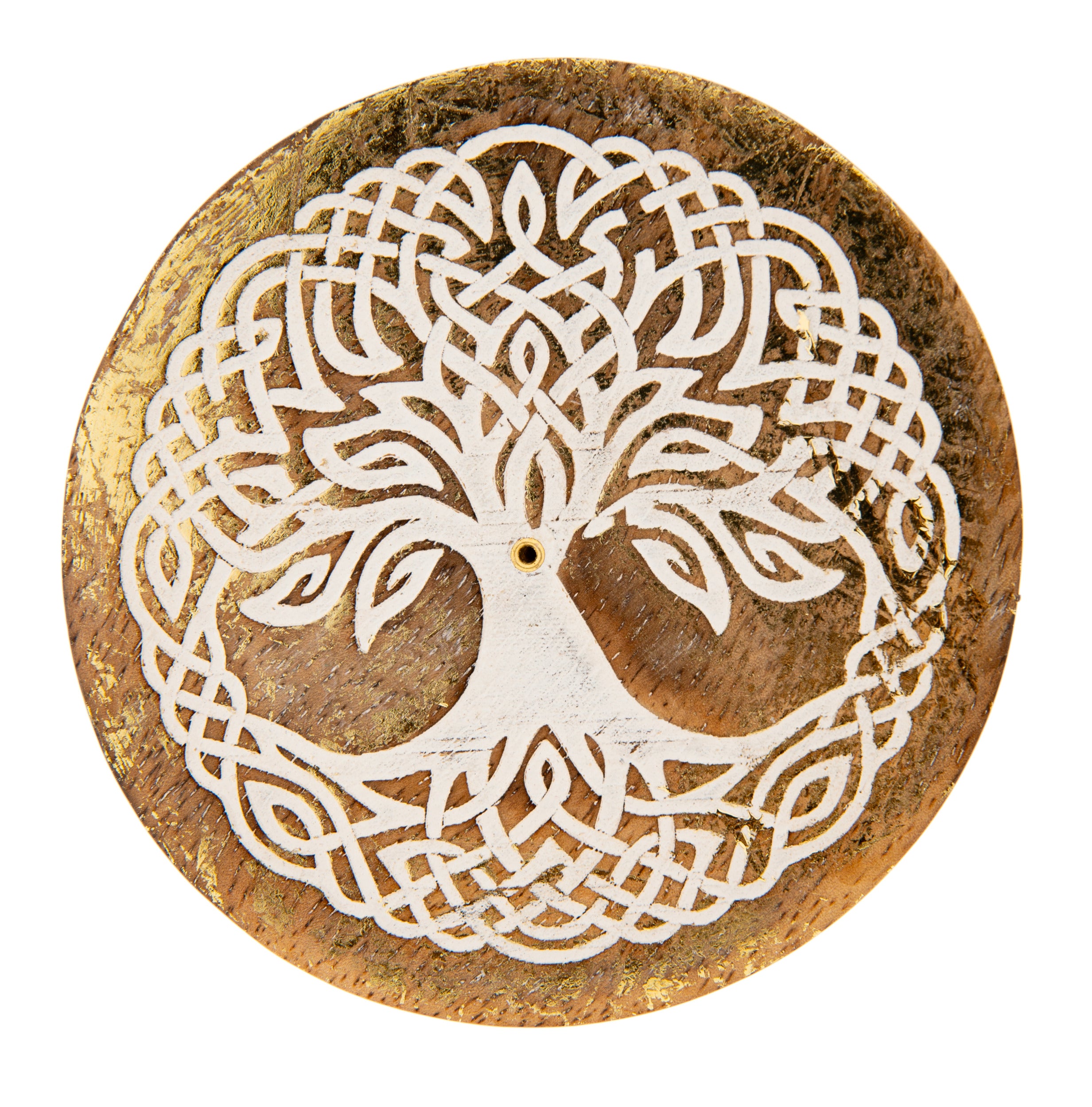Yggdrasil Räucherstäbchenhalter – rund – Goldverzierung – Ø 10 cm