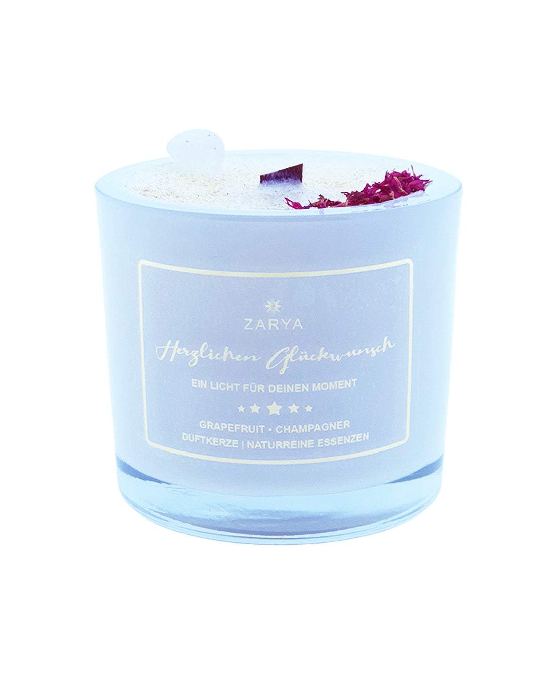 Zarya Duftkerze "Herzlichen Glückwunsch" – Handgefertigte Manufaktur-Kerze mit Bergkristall, Grapefruit & Champagner