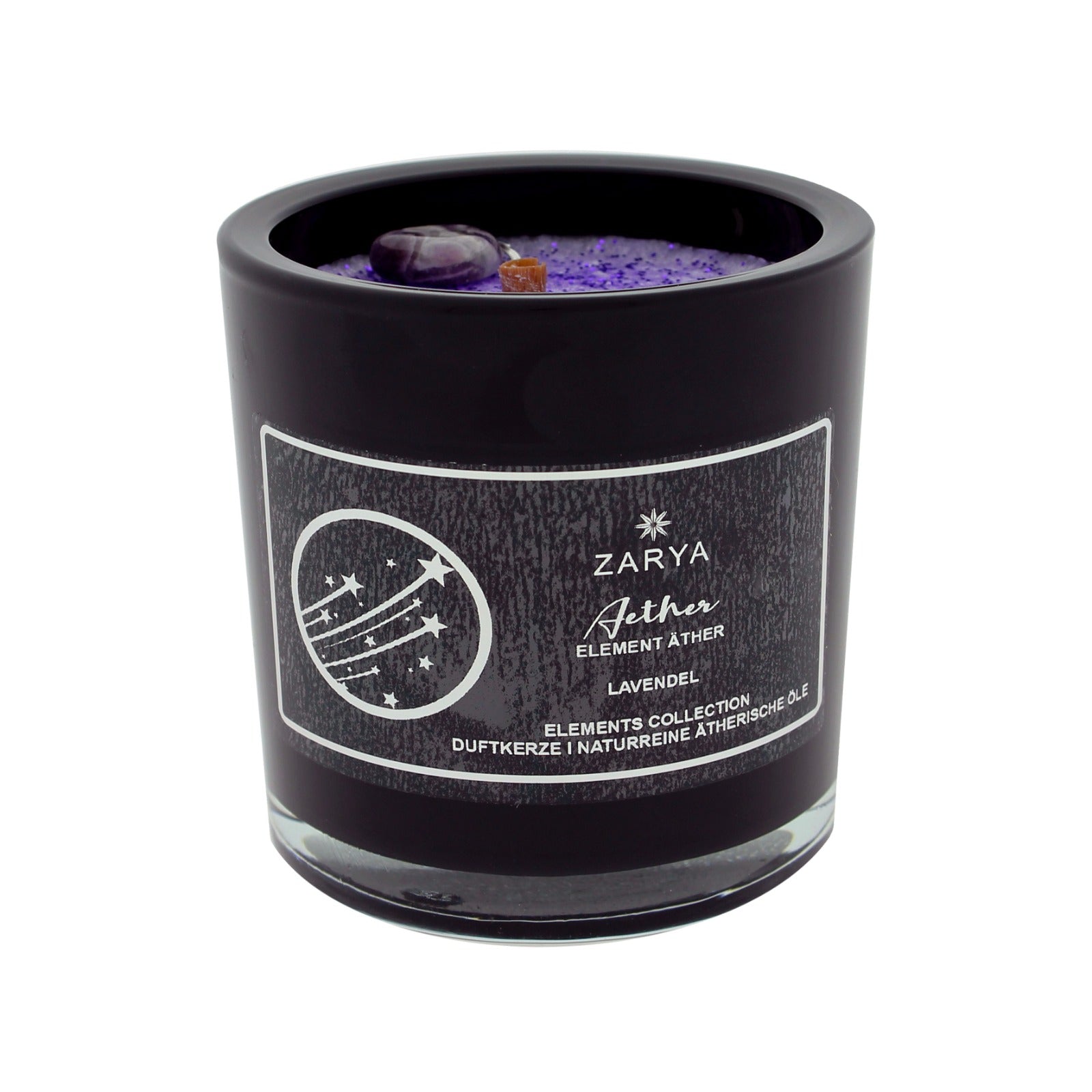 Zarya 5 Elemente Duftkerze – Element Aether (Äther) mit Lavendel & Amethyst-Anhänger