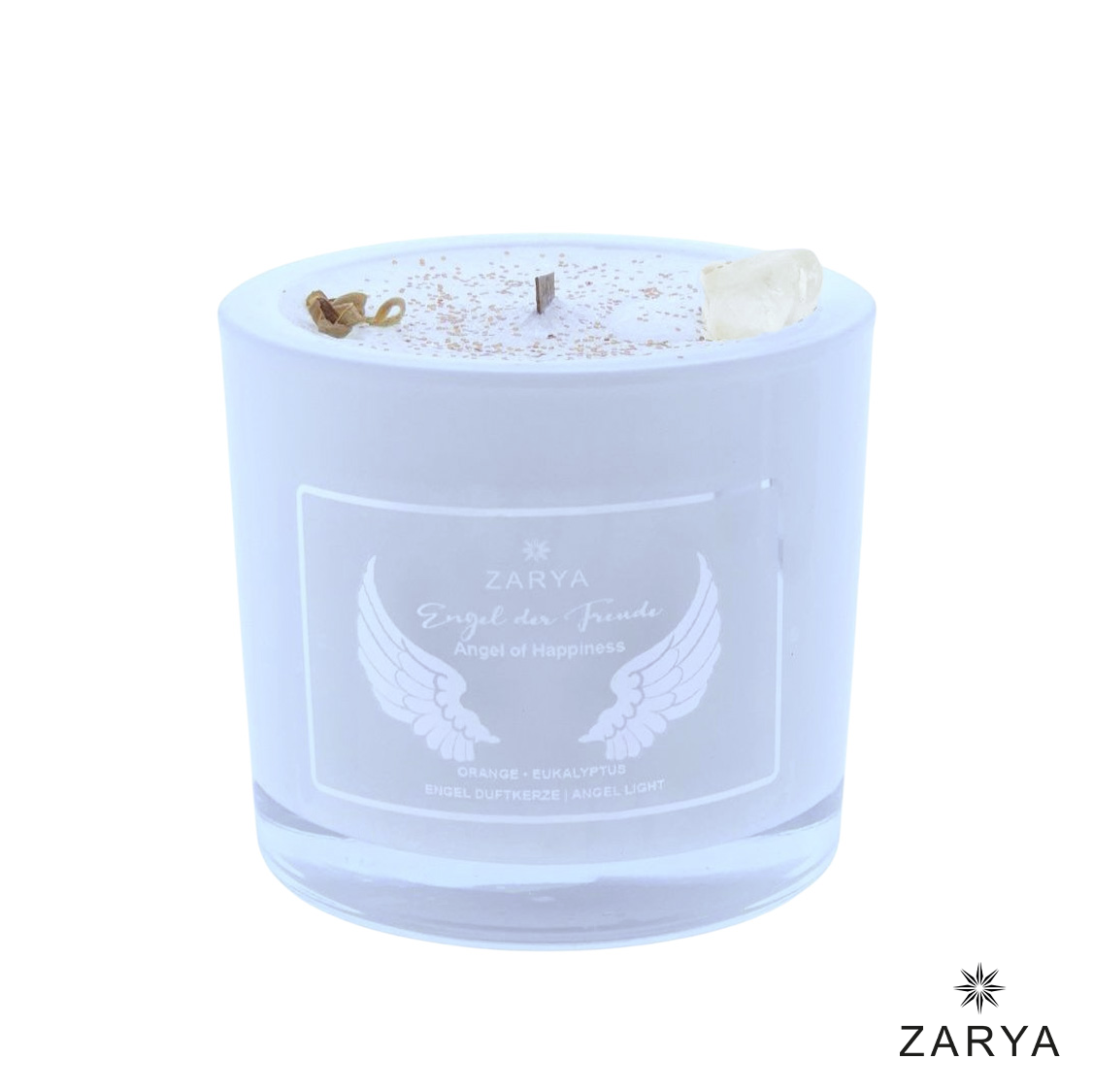 Zarya Kleine Engelkerze - Angel Light – "Engel der Freude" mit Orange, Eukalyptus & Citrin