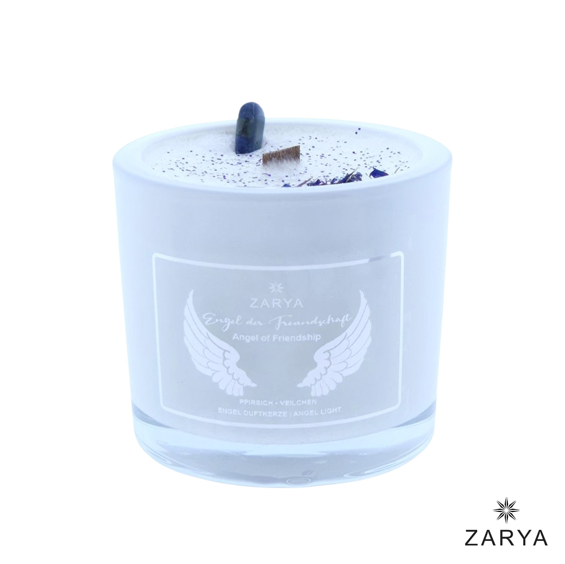 Zarya Kleine Engelkerze - Angel Light – "Engel der Freundschaft" mit Pfirsich, Veilchen & Lapis Lazuli