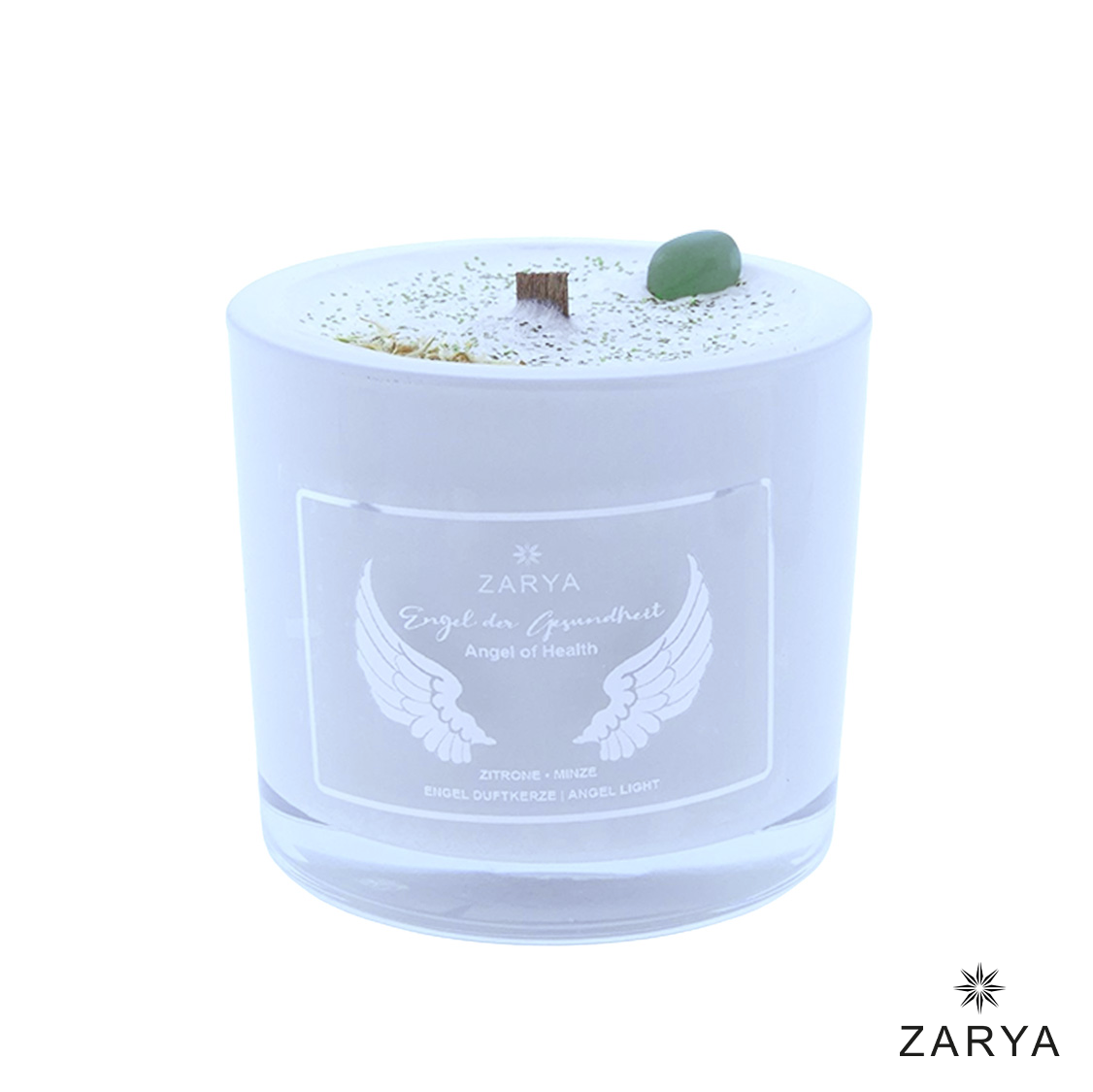 Zarya Kleine Engelkerze - Angel Light – "Engel der Gesundheit" mit Zitrone, Minze & Aventurin