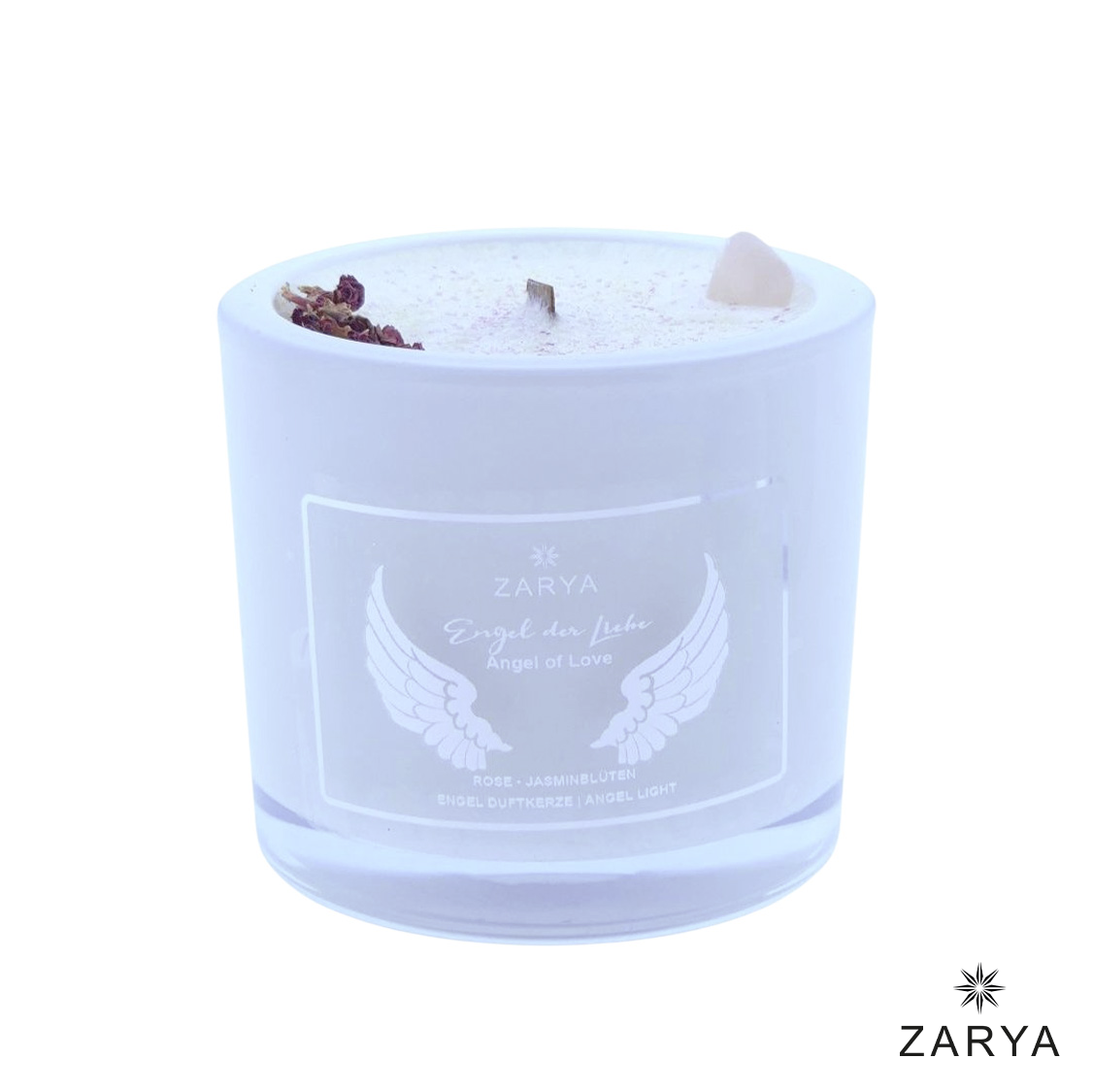 Zarya Kleine Engelkerze - Angel Light – "Engel der Liebe" mit Rose, Jasmin & Rosenquarz