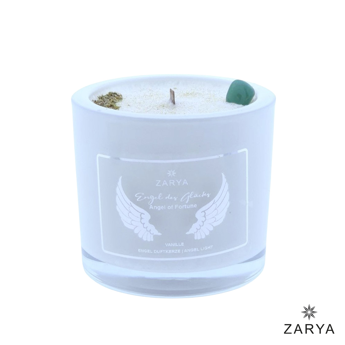 Zarya Kleine Engelkerze - Angel Light – "Engel des Glücks" mit Vanille & Grüner Jade