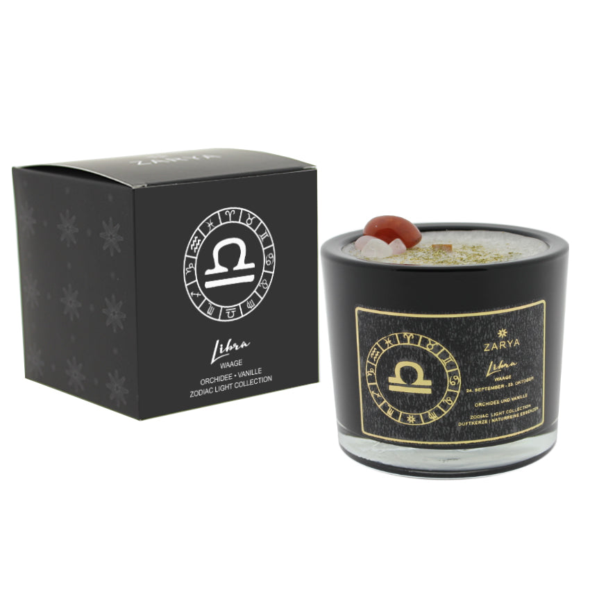 Zarya Sternzeichenduftkerze - Zodiac Light – Waage (Libra) mit Orchidee, Vanille & Edelsteinen