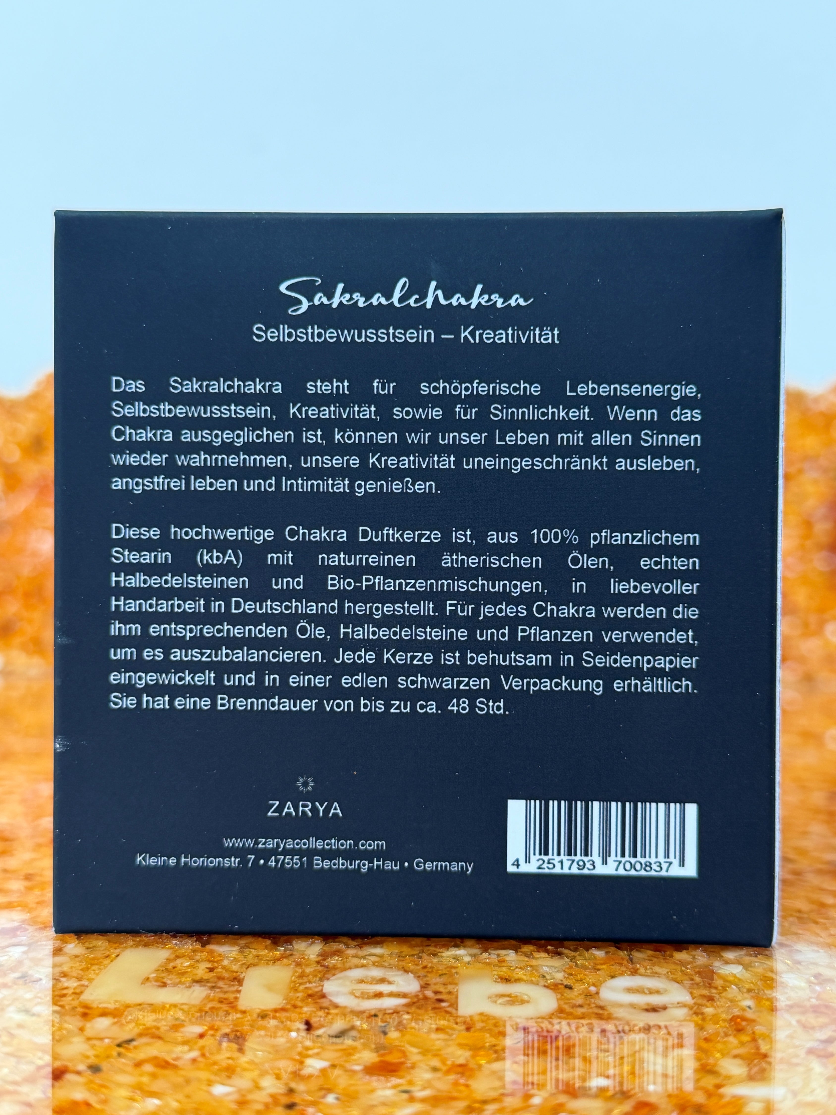 Zarya Chakra Light - 2. Chakra: Swadhishthana (Sakralchakra) Kerze - Orange & Edelstein