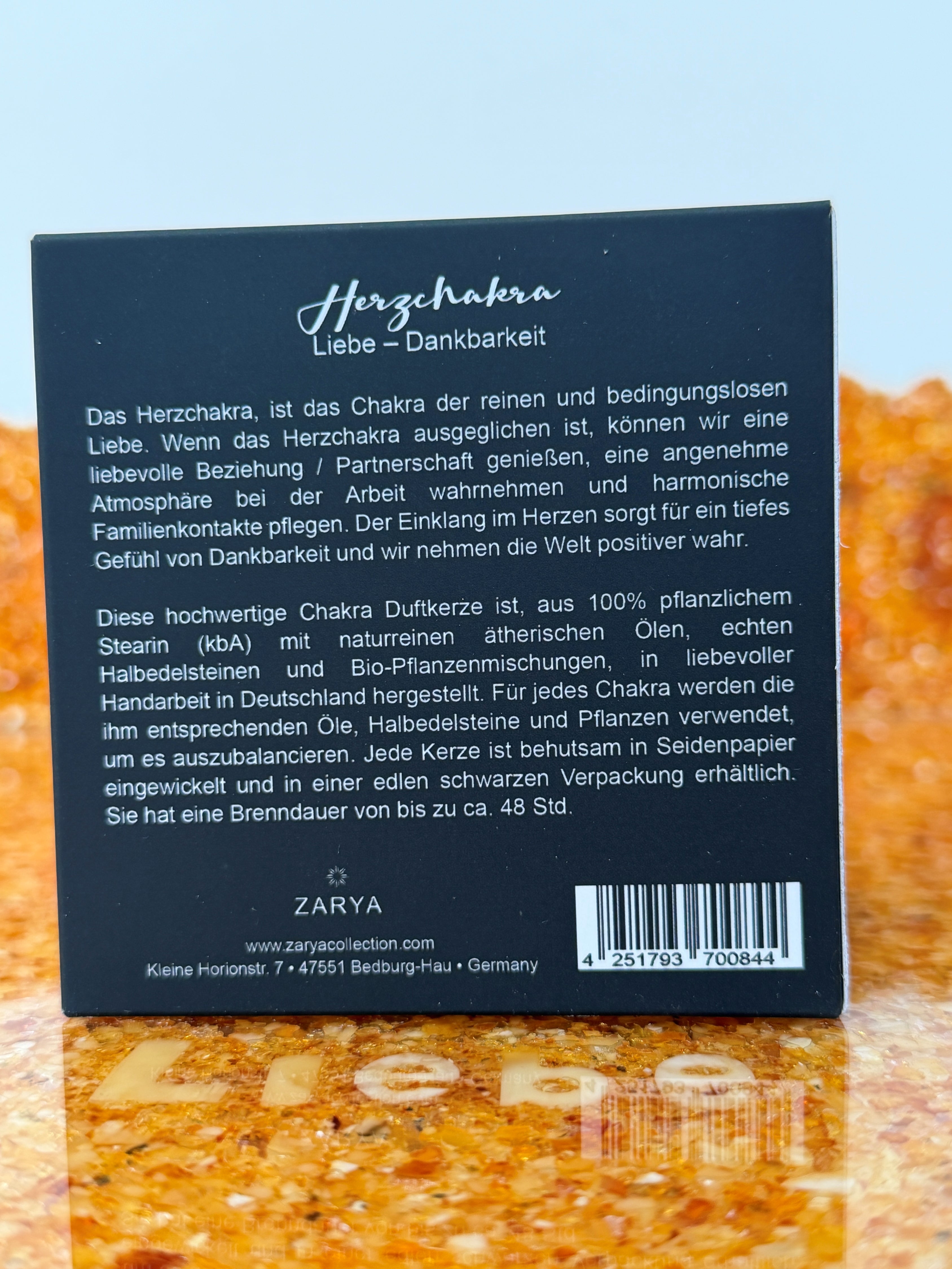 Zarya Chakra Light - 4. Chakra: Anahata (Herzchakra) Kerze - Rose & Edelstein