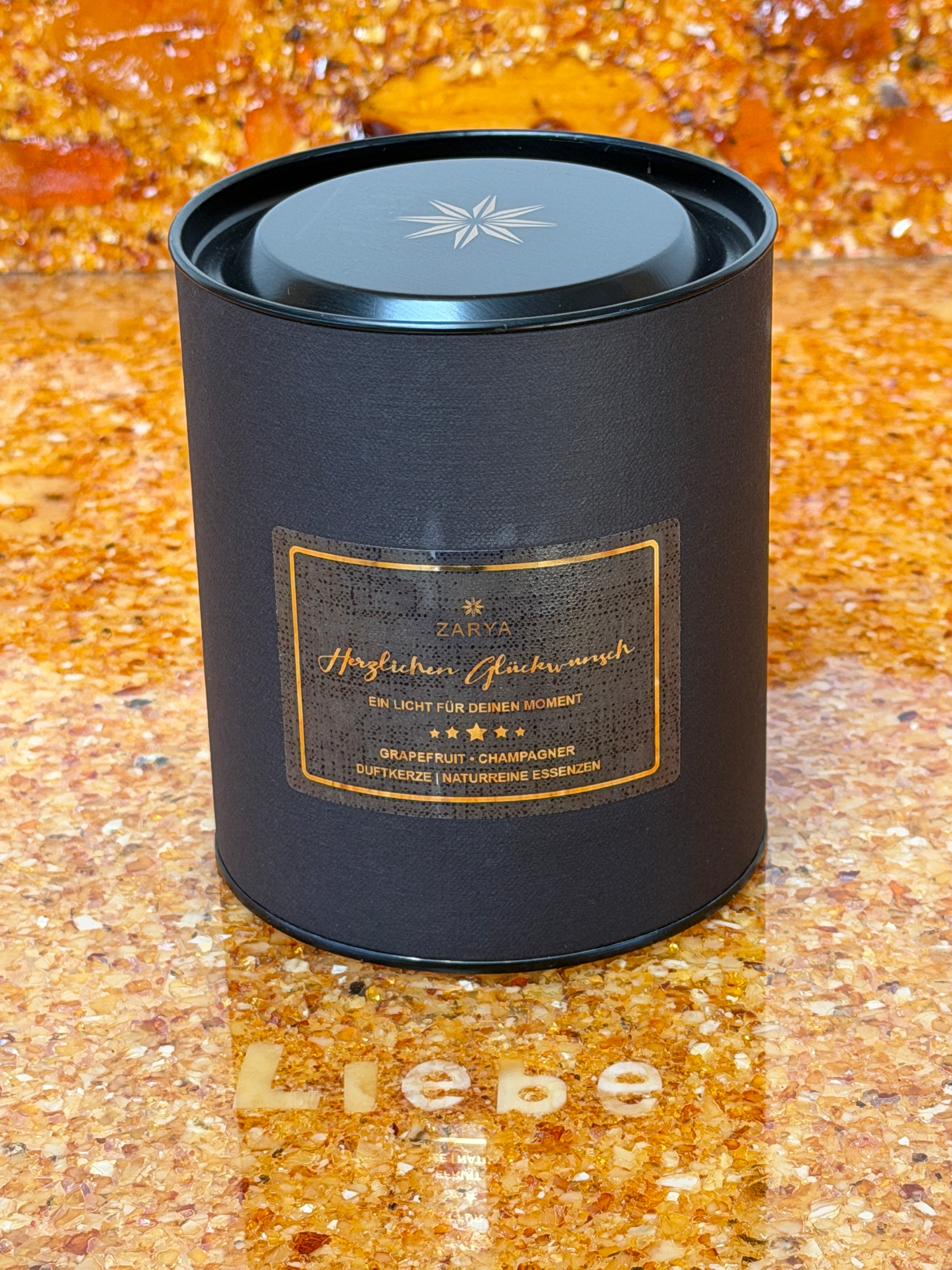 Zarya Duftkerze "Herzlichen Glückwunsch" – Handgefertigte Manufaktur-Kerze mit Bergkristall, Grapefruit & Champagner