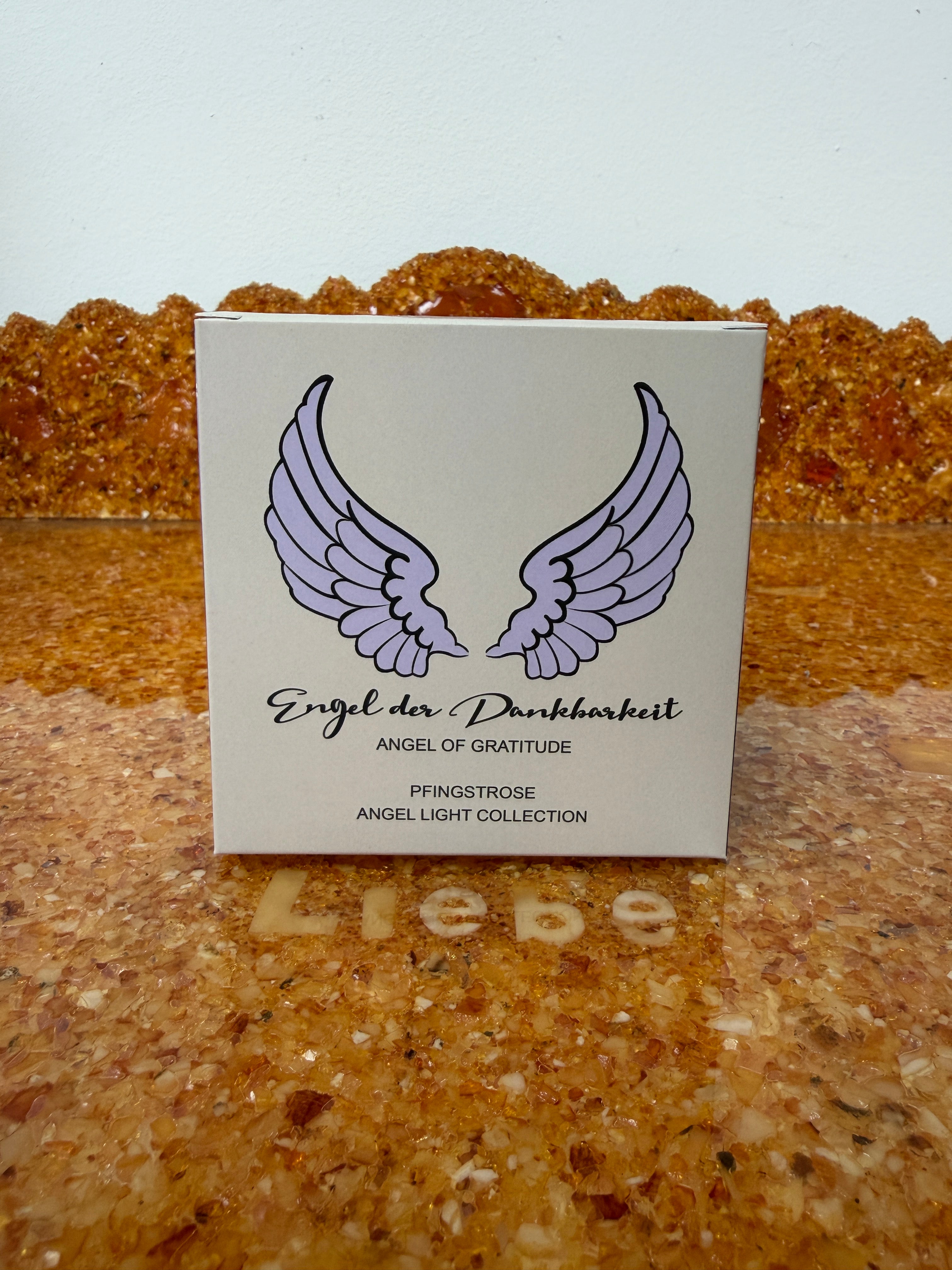 Zarya Kleine Engelkerze - Angel Light – "Engel der Dankbarkeit" mit Pfingstrose & Bergkristall