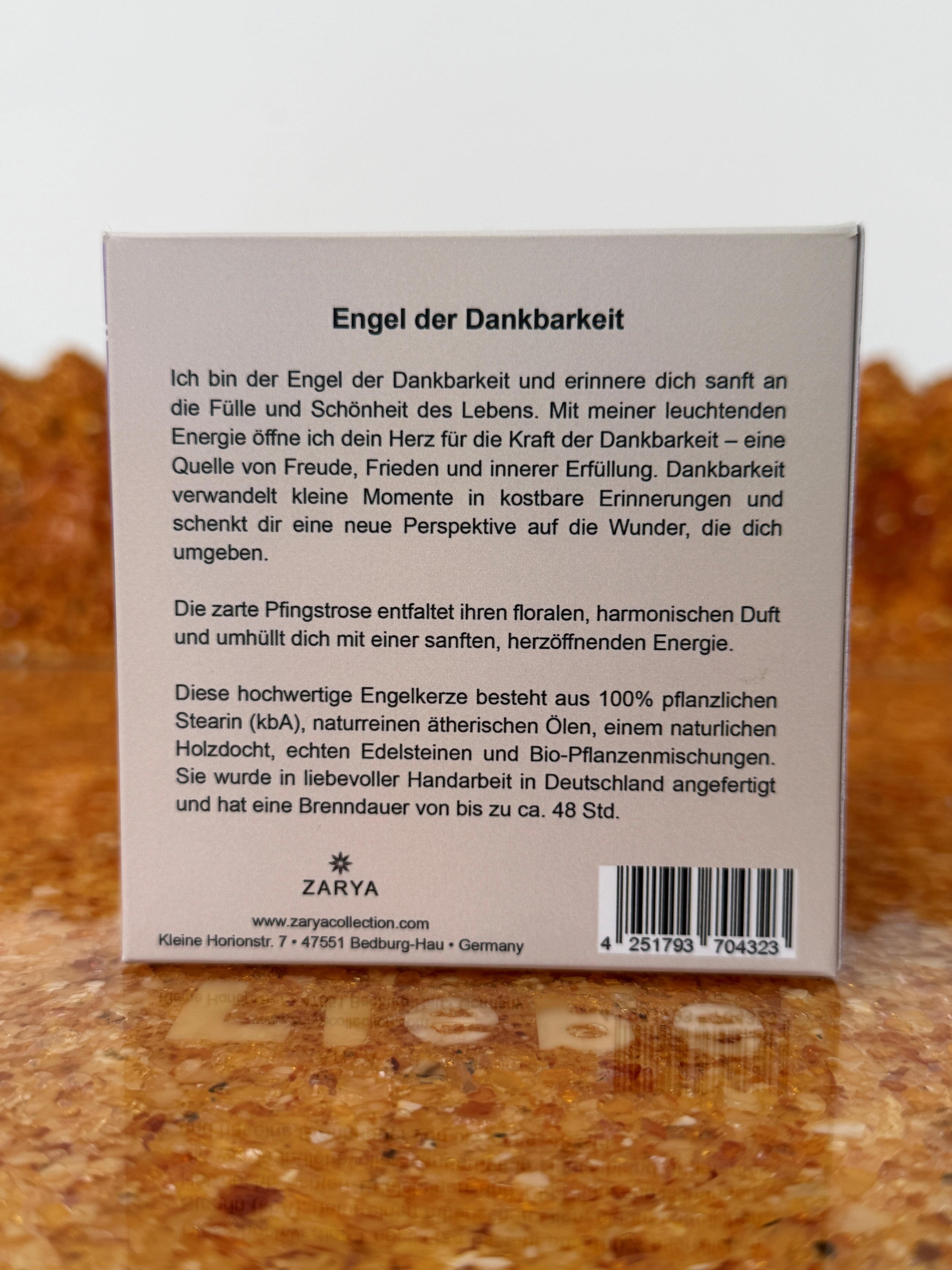 Zarya Kleine Engelkerze - Angel Light – "Engel der Dankbarkeit" mit Pfingstrose & Bergkristall