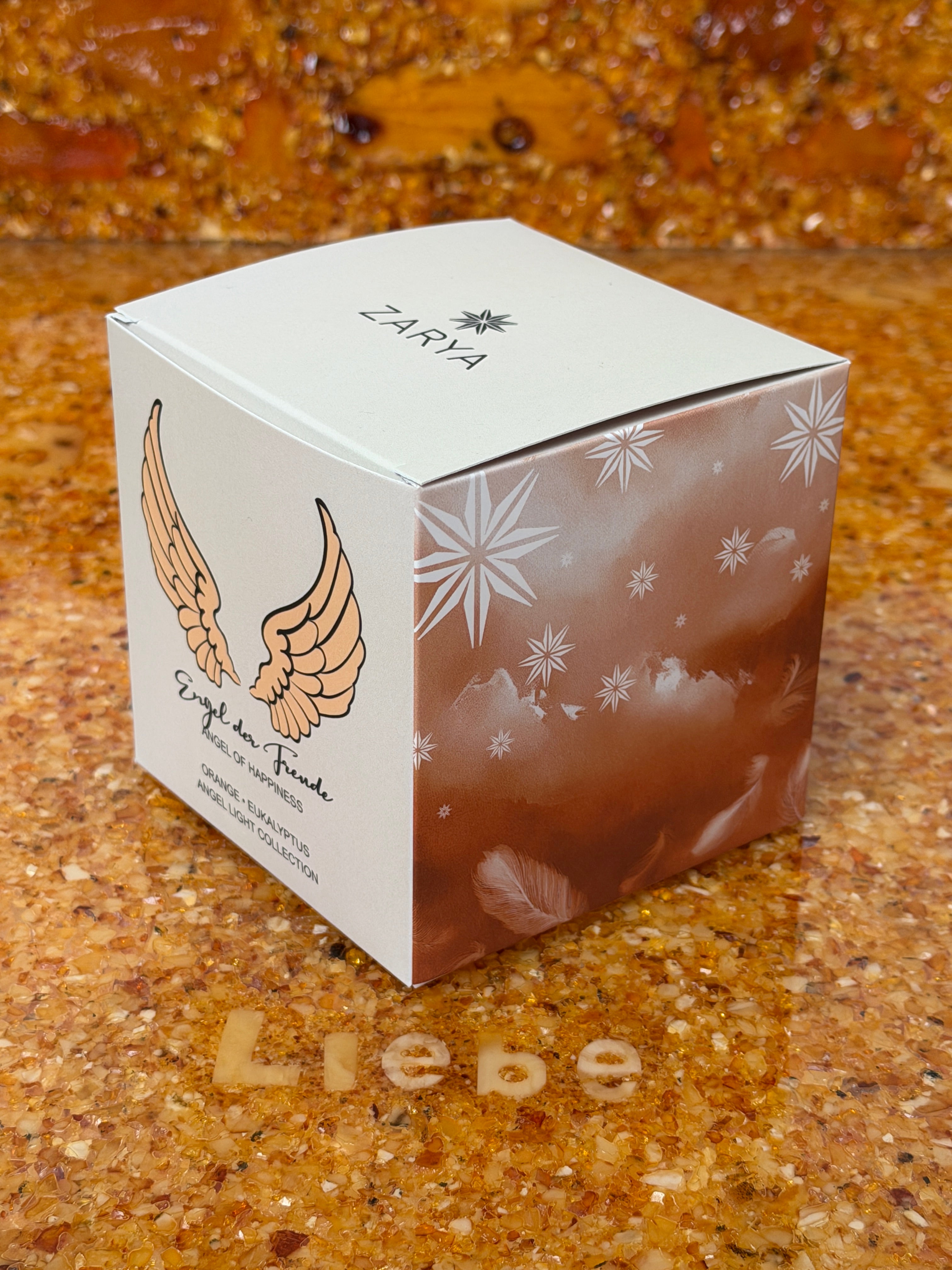 Zarya Kleine Engelkerze - Angel Light – "Engel der Freude" mit Orange, Eukalyptus & Citrin