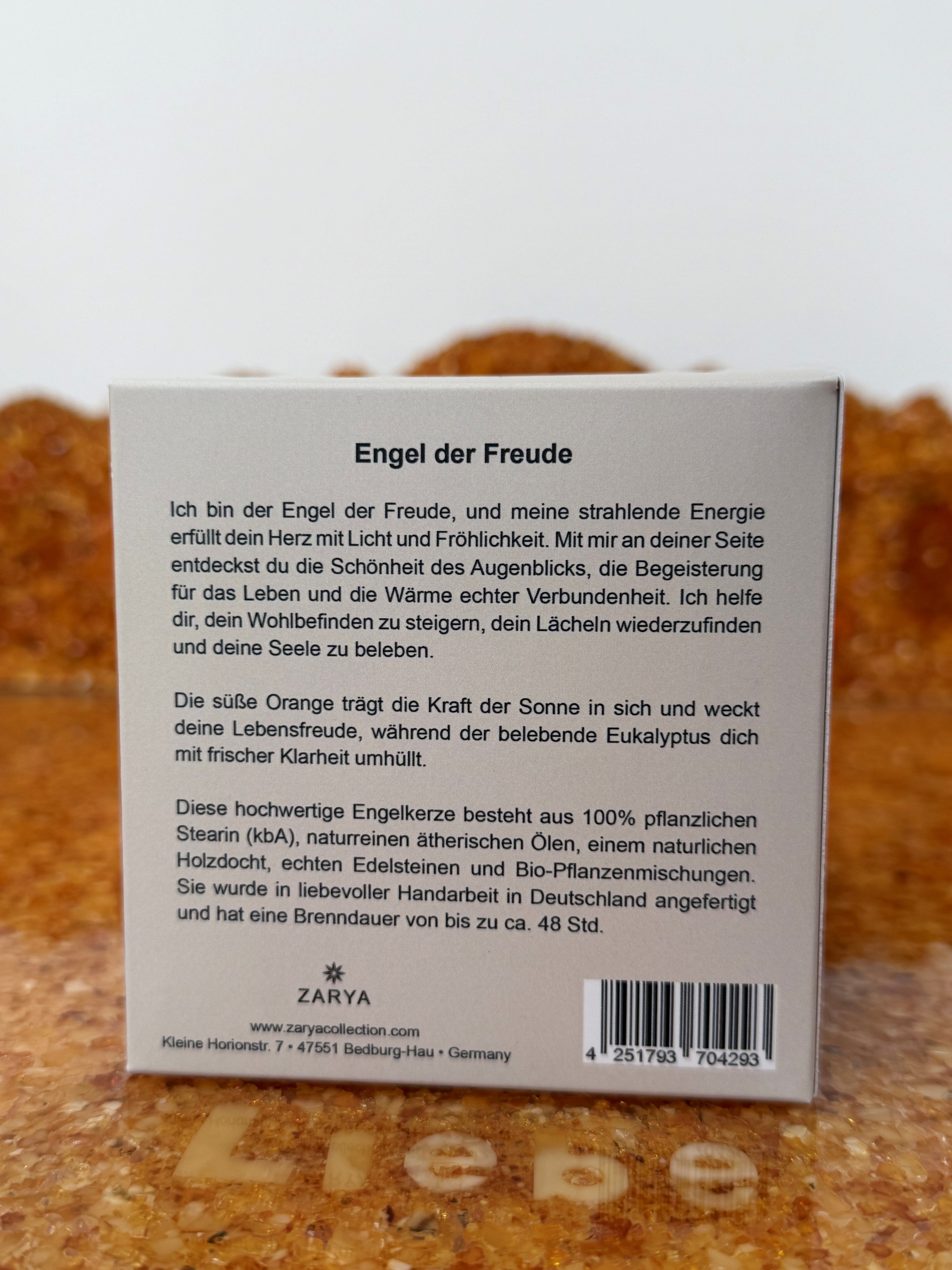Zarya Kleine Engelkerze - Angel Light – "Engel der Freude" mit Orange, Eukalyptus & Citrin
