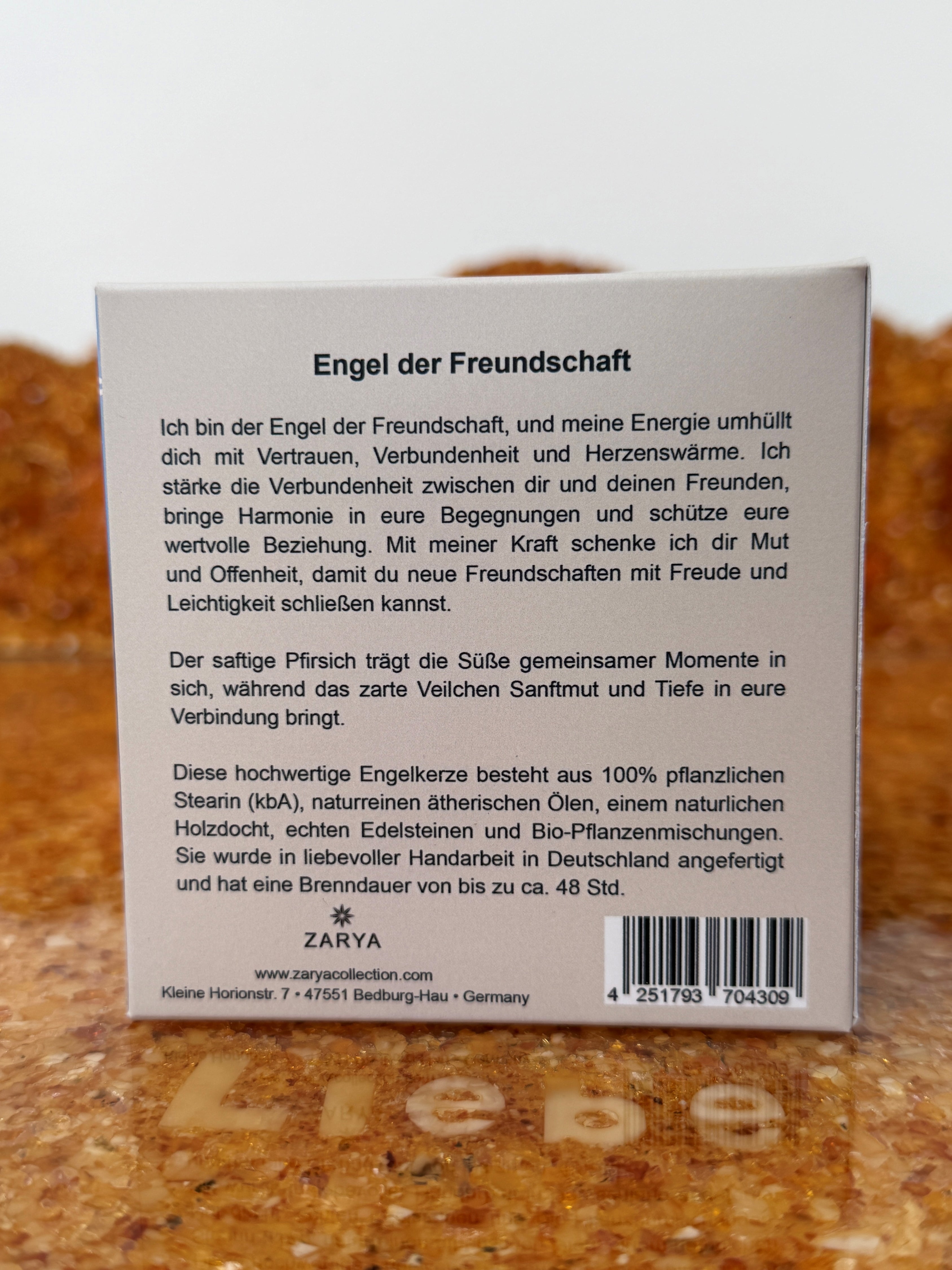 Zarya Kleine Engelkerze - Angel Light – "Engel der Freundschaft" mit Pfirsich, Veilchen & Lapis Lazuli