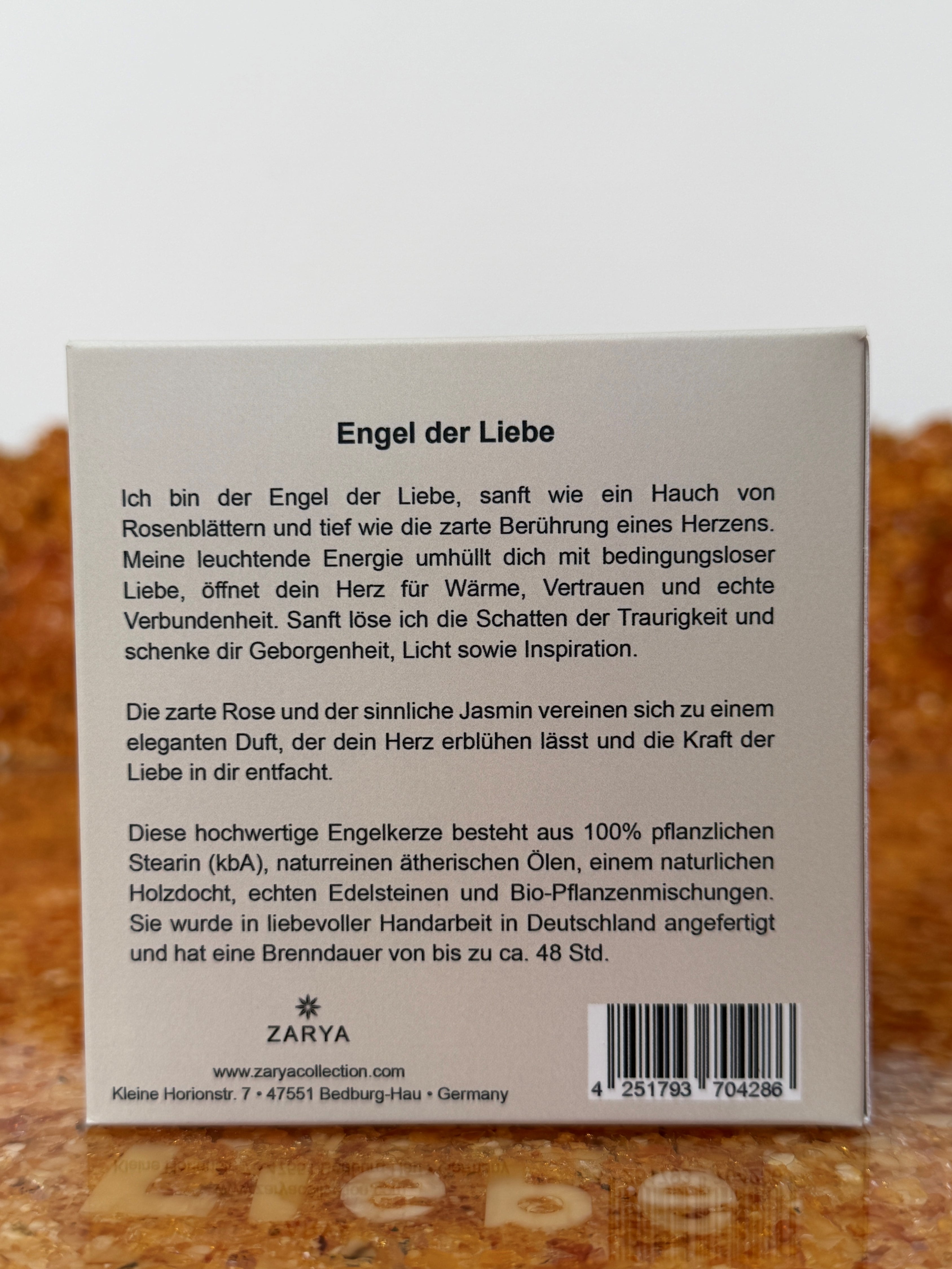 Zarya Kleine Engelkerze - Angel Light – "Engel der Liebe" mit Rose, Jasmin & Rosenquarz