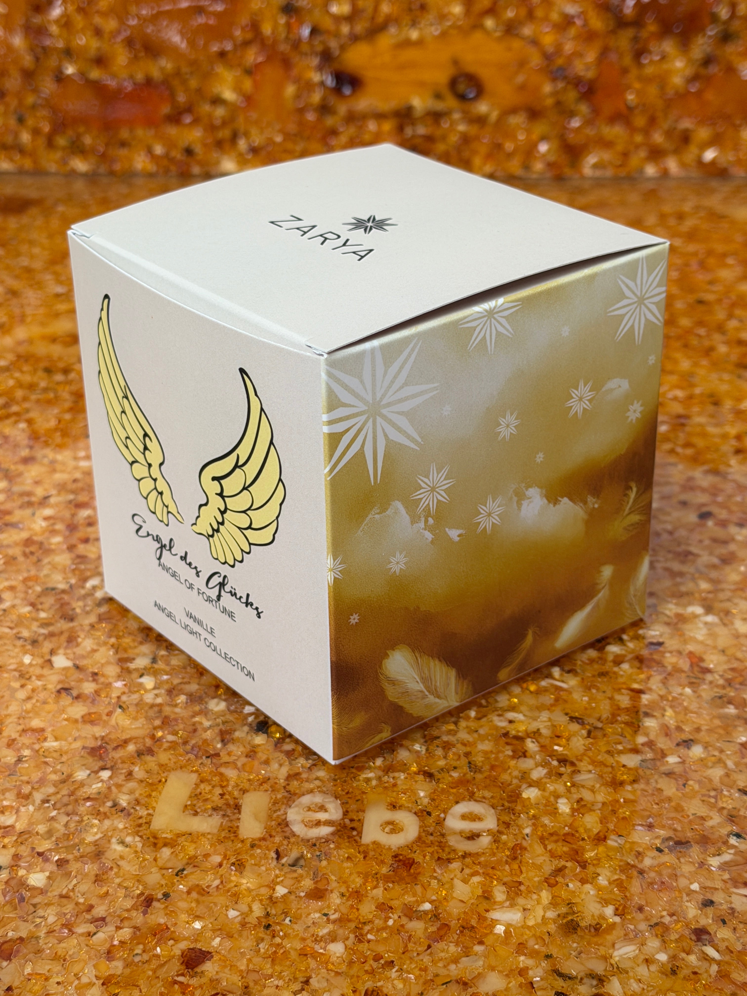 Zarya Kleine Engelkerze - Angel Light – "Engel des Glücks" mit Vanille & Grüner Jade