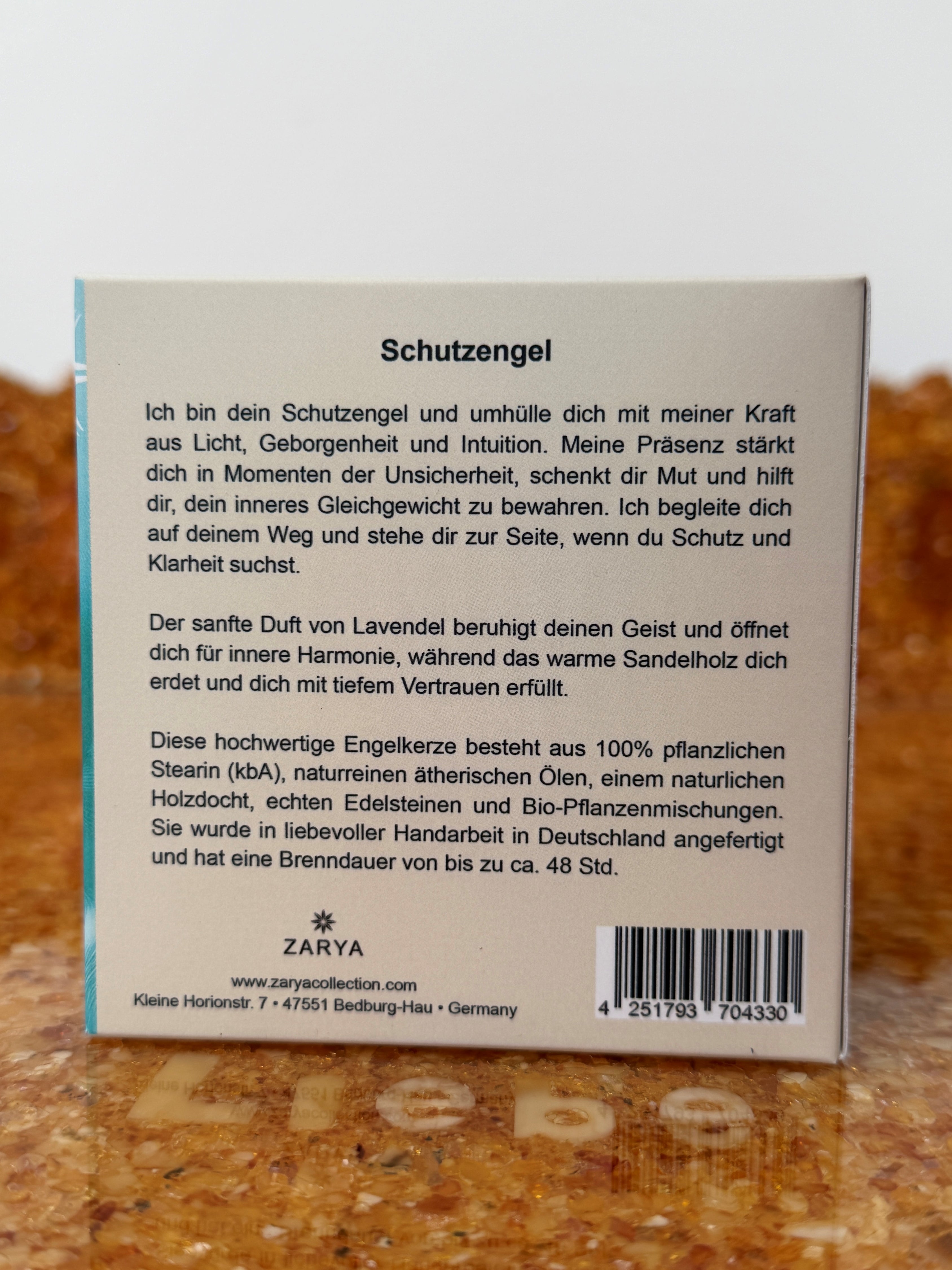 Zarya Kleine Engelkerze - Angel Light – "Schutzengel" mit Lavendel, Sandelholz & Tigerauge