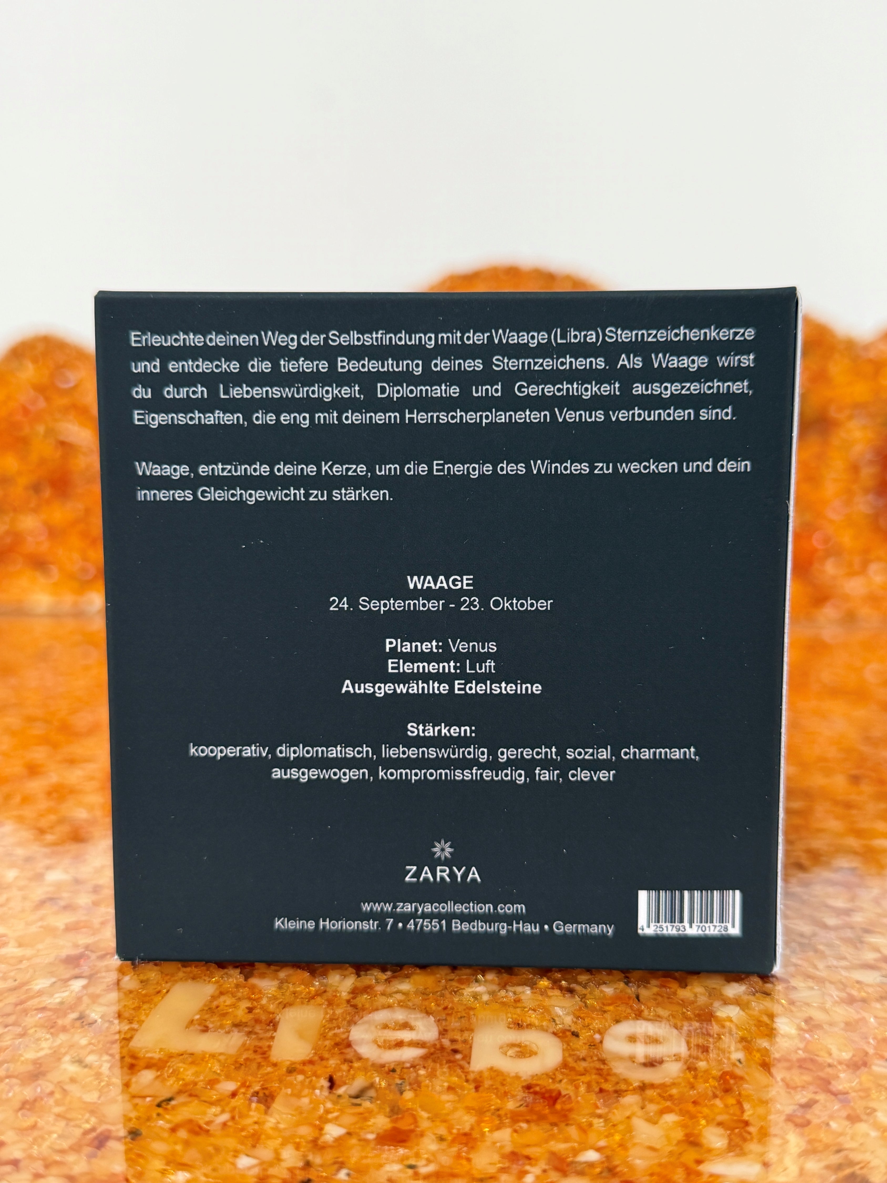 Zarya Sternzeichenduftkerze - Zodiac Light – Waage (Libra) mit Orchidee, Vanille & Edelsteinen