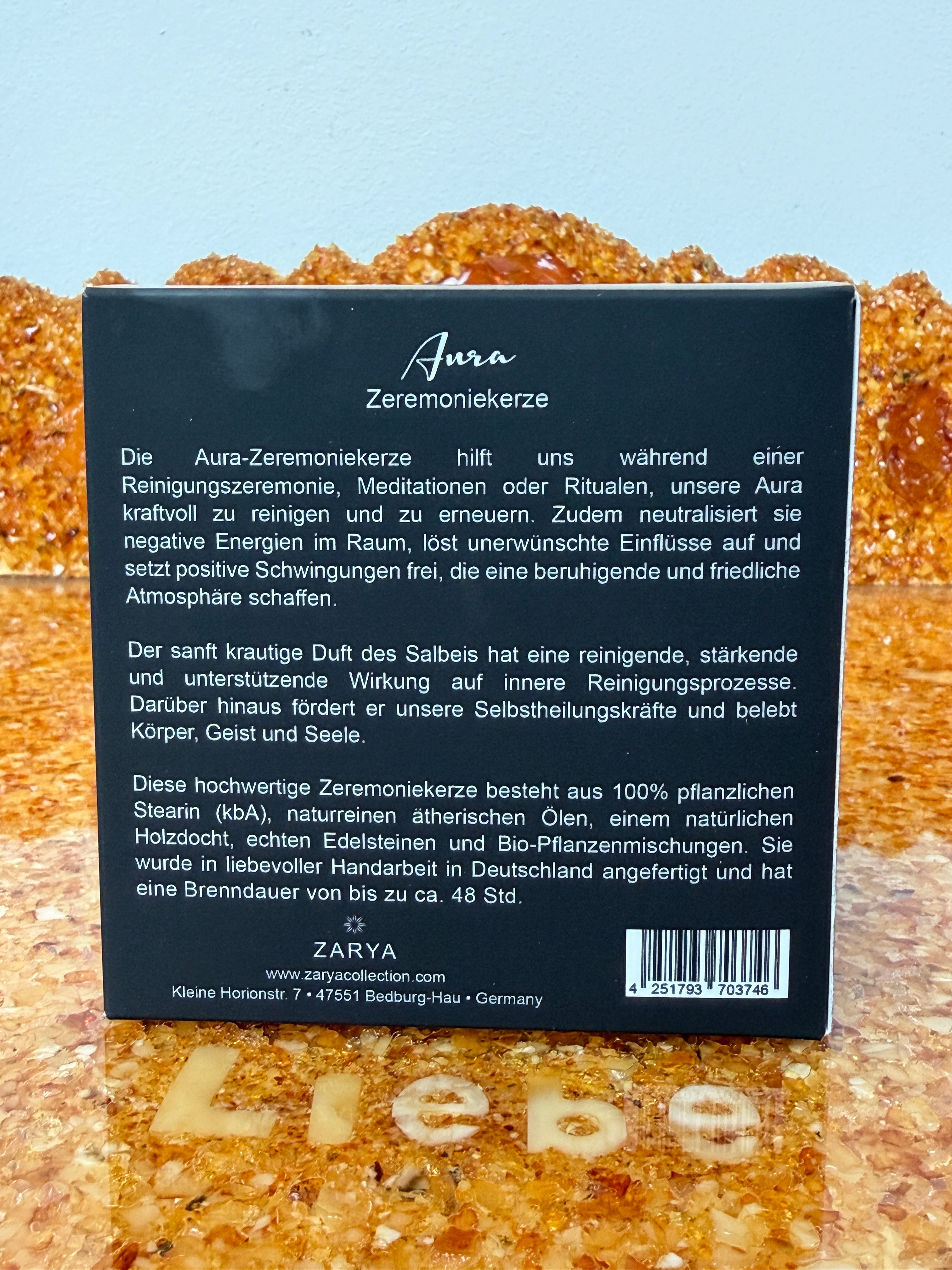 Zarya Zeremoniekerze - Aura Reinigungszeremonie - Weißer Salbei & Maiglöckchen mit Aventurin