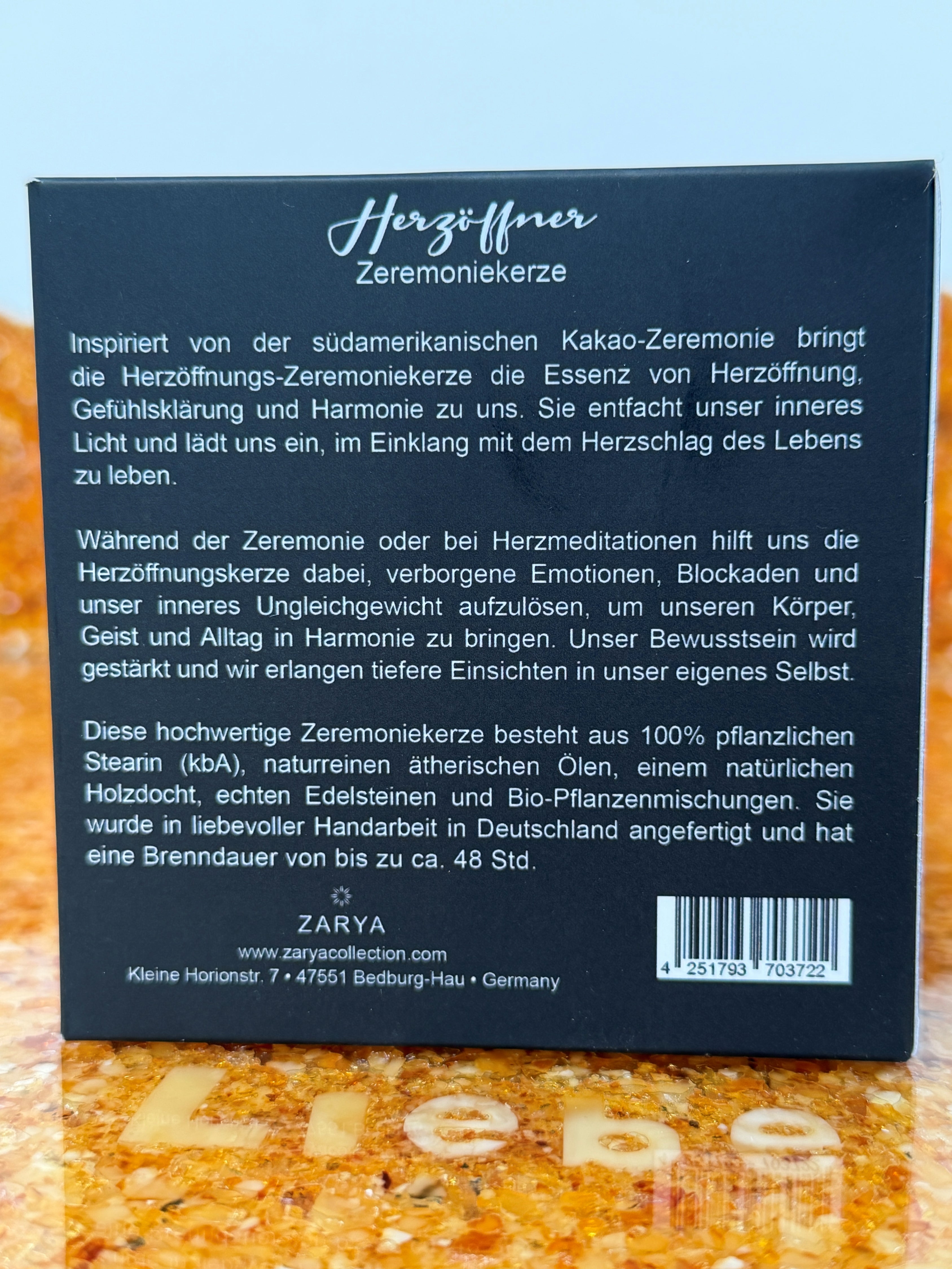 Zarya Zeremoniekerze - Herzöffner Herzöffnungszeremonie - Kakao mit Edelstein