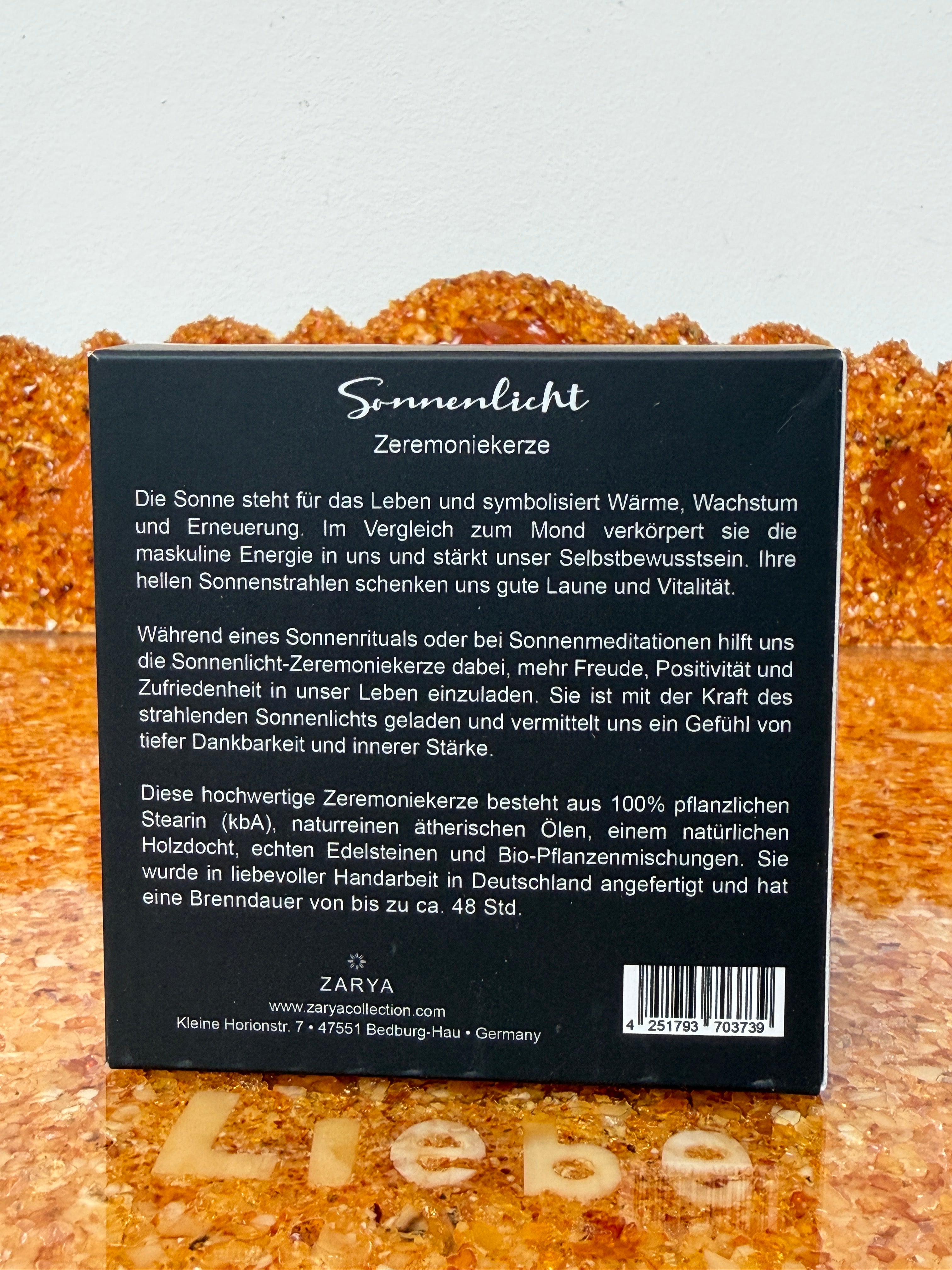Zarya Zeremoniekerze - Sonnenlicht Sonnenzeremonie - Orange & Bergamotte mit Karneol