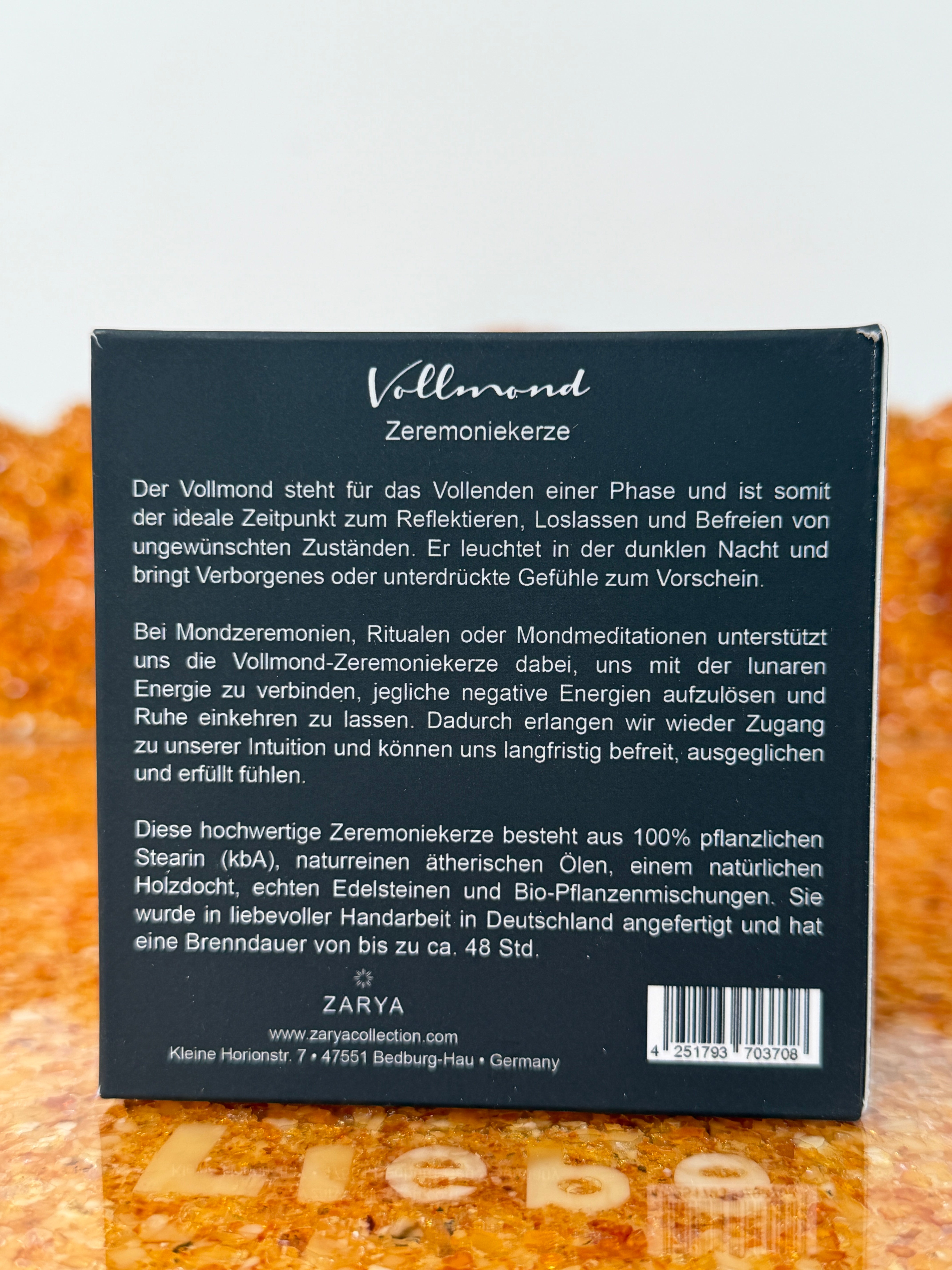 Zarya Zeremoniekerze - Vollmond Mondlichtzeremonie - Rose & Grapefruit mit Edelstein