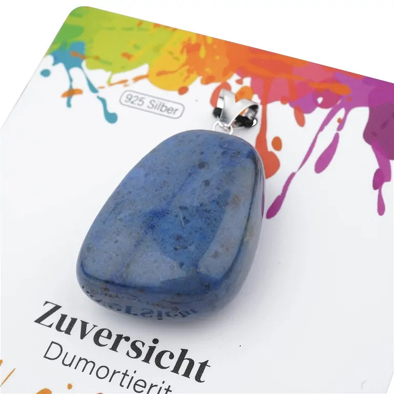 Zuversicht – Dumortierit Trommelstein 2,5–3 cm mit 925er Silber-V-Öse - groß