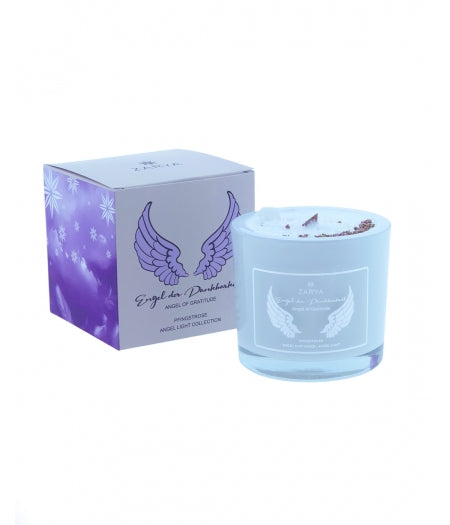 Zarya Kleine Engelkerze - Angel Light – "Engel der Dankbarkeit" mit Pfingstrose & Bergkristall