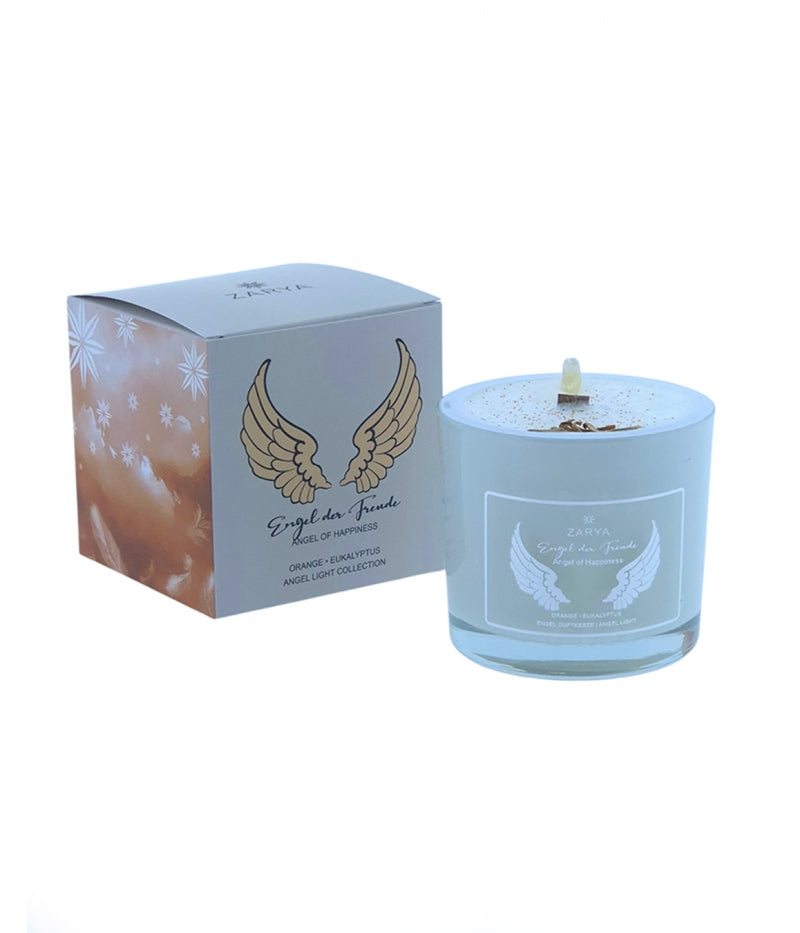 Zarya Kleine Engelkerze - Angel Light – "Engel der Freude" mit Orange, Eukalyptus & Citrin