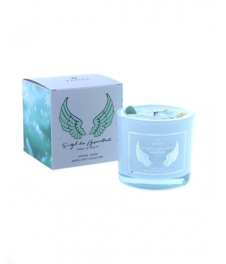 Zarya Kleine Engelkerze - Angel Light – "Engel der Gesundheit" mit Zitrone, Minze & Aventurin