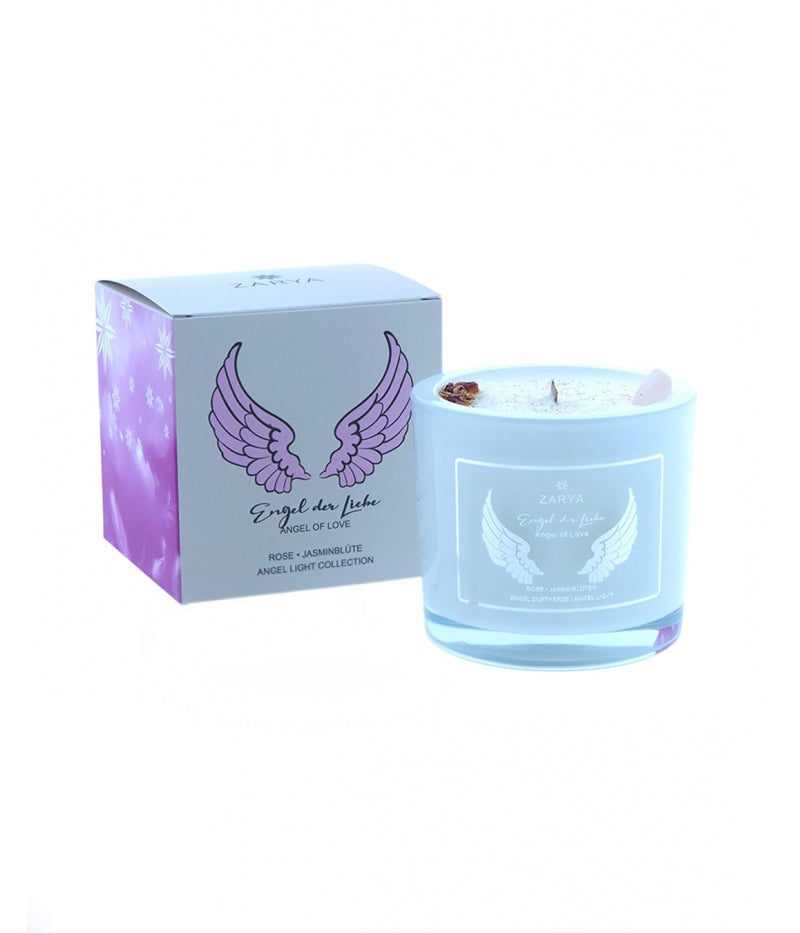 Zarya Kleine Engelkerze - Angel Light – "Engel der Liebe" mit Rose, Jasmin & Rosenquarz