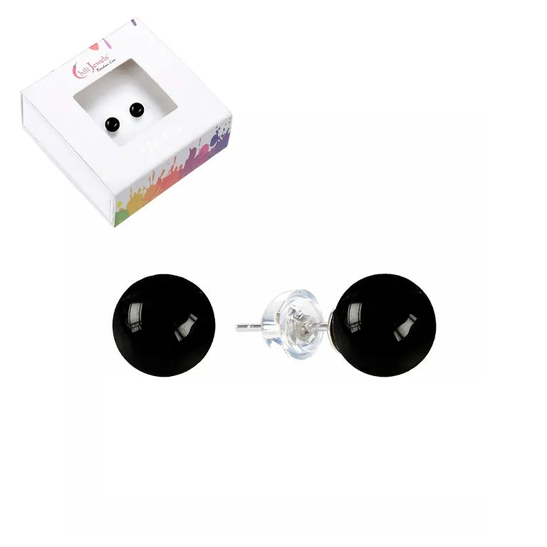 schwarzer Turmalin (Schörl) - Ohrstecker - Kugel 8 mm - rhodiniert 925 Silber