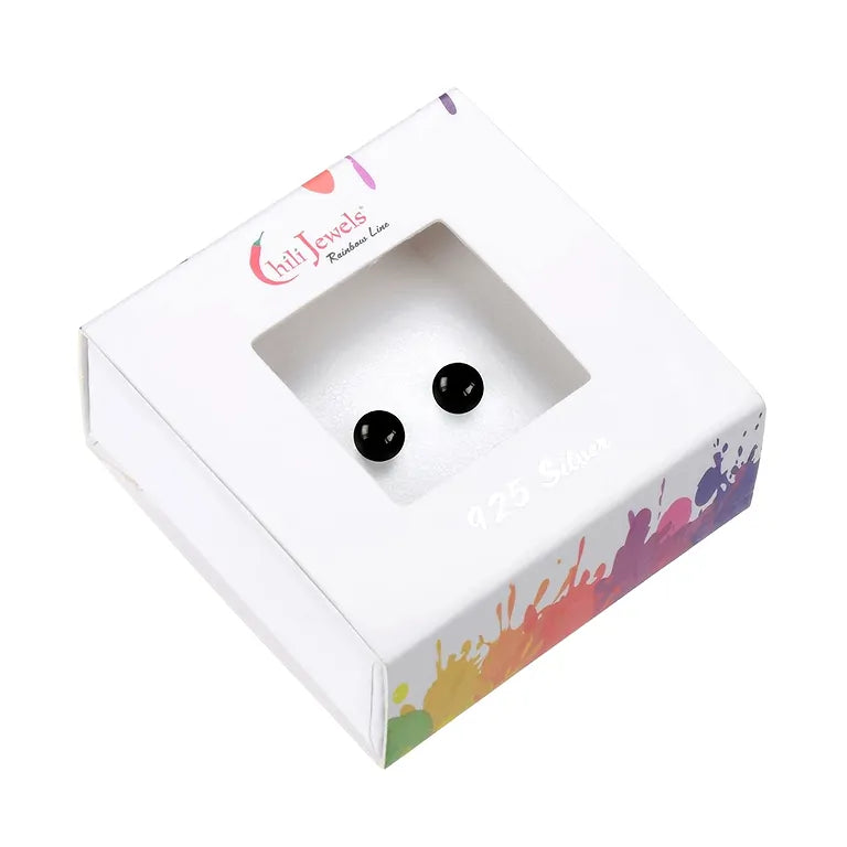 schwarzer Turmalin (Schörl) - Ohrstecker - Kugel 8 mm - rhodiniert 925 Silber