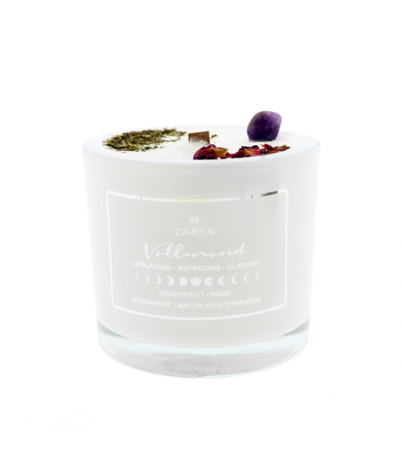 Zarya Zeremoniekerze - Vollmond Mondlichtzeremonie - Rose & Grapefruit mit Edelstein