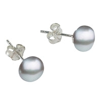 Ohrstecker Perle silbergrau (gef.), Kugel, 6 mm 925 Silber