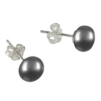 Ohrstecker Perle silbergrau (gef.), Kugel 8 mm, 925 Silber