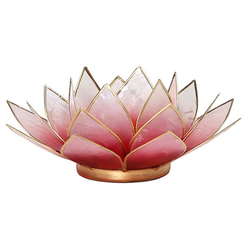 Lotus Teelichthalter rot/rosa goldfarbig