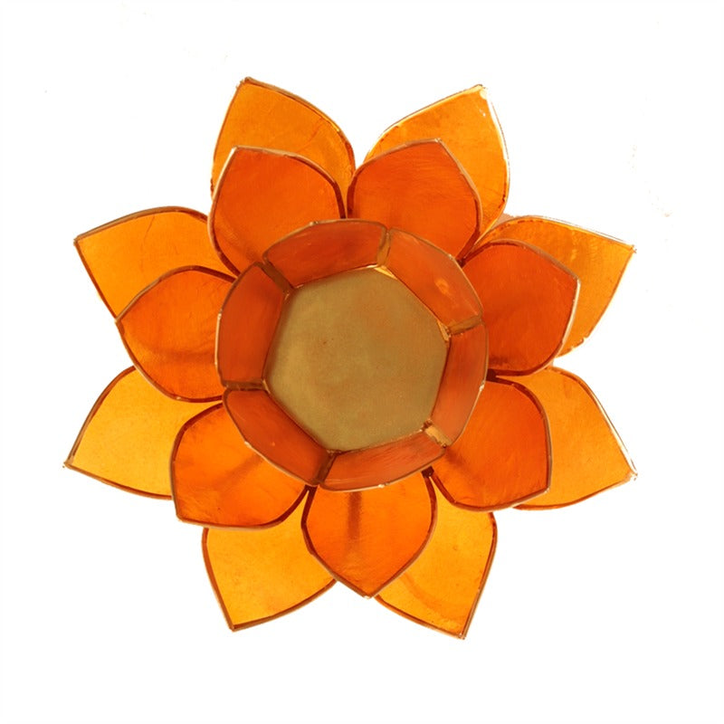 Lotus Teelichthalter orange 2. Chakra goldfarbig