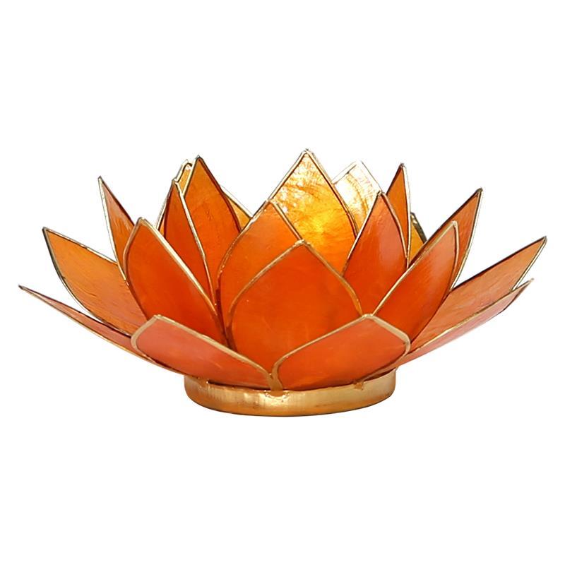 Lotus Teelichthalter orange 2. Chakra goldfarbig