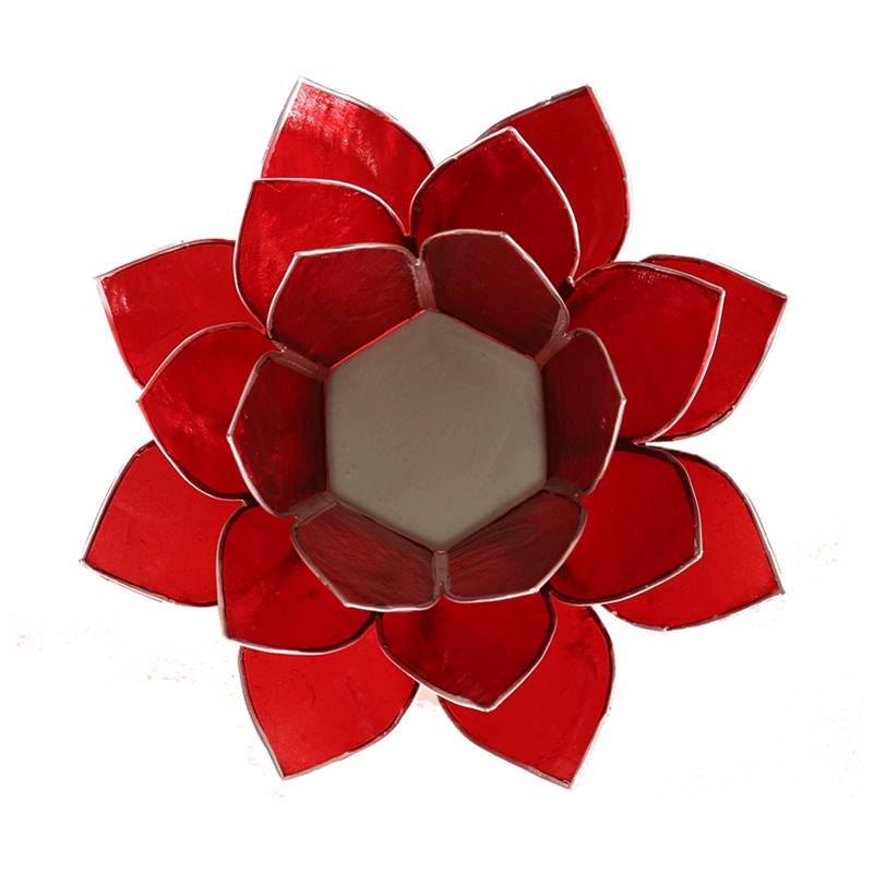 Lotus Teelichthalter rot 1. Chakra silberfarbig