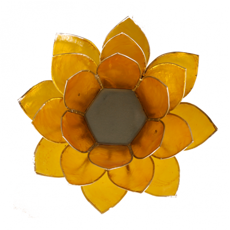 Lotus Teelichthalter gelb 3. Chakra silberfarbig