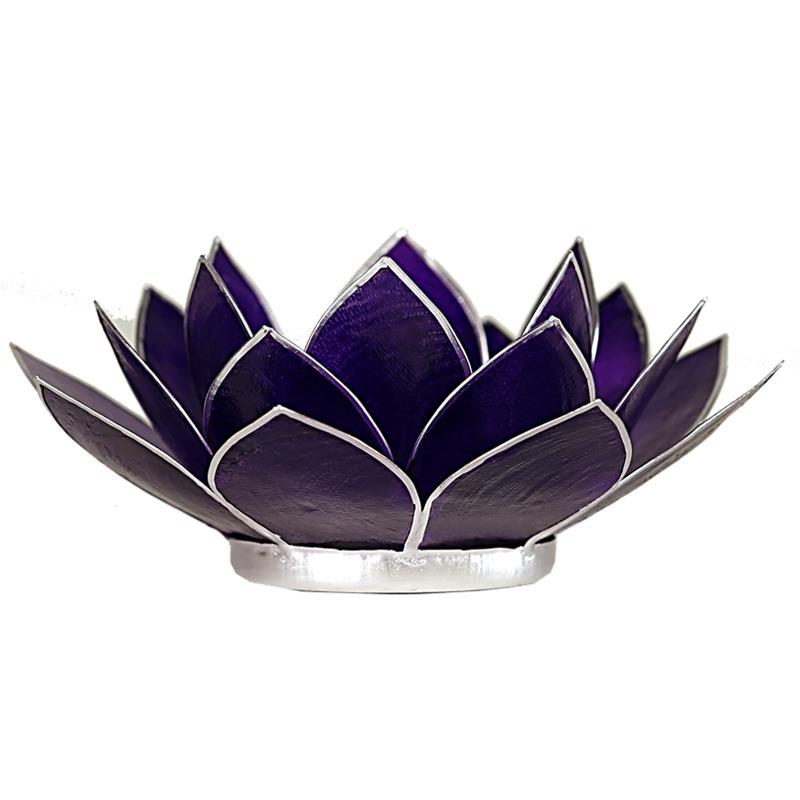 Lotus Teelichthalter violett 7. Chakra silberfarbig