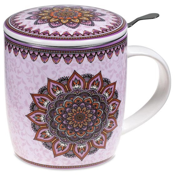 Teetasse mit Sieb und Deckel Mandala purple